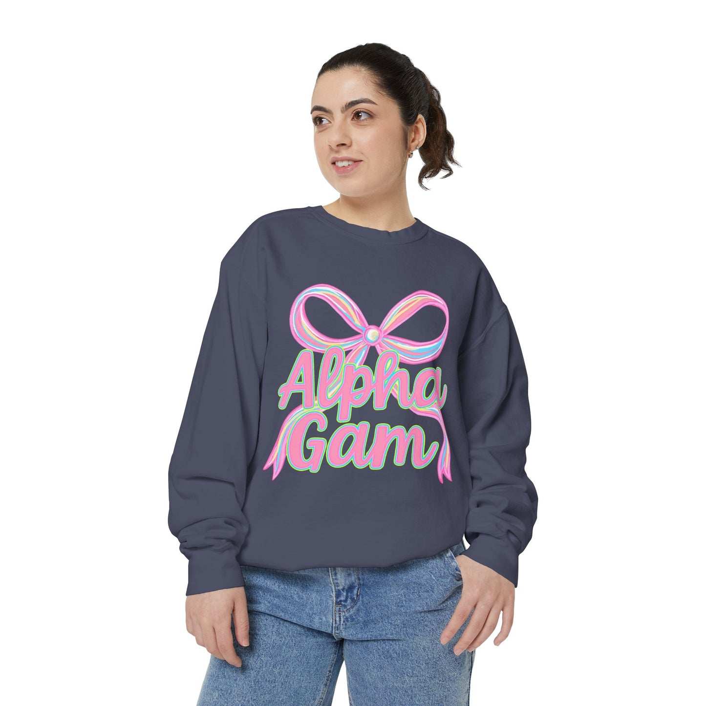 AlphaGam Unisex Garment-Dyed Sweatshirt, Sorority Sweatshirt, Cozy Gift, Casual Outfit, College Apparel, Sorority Merchandise