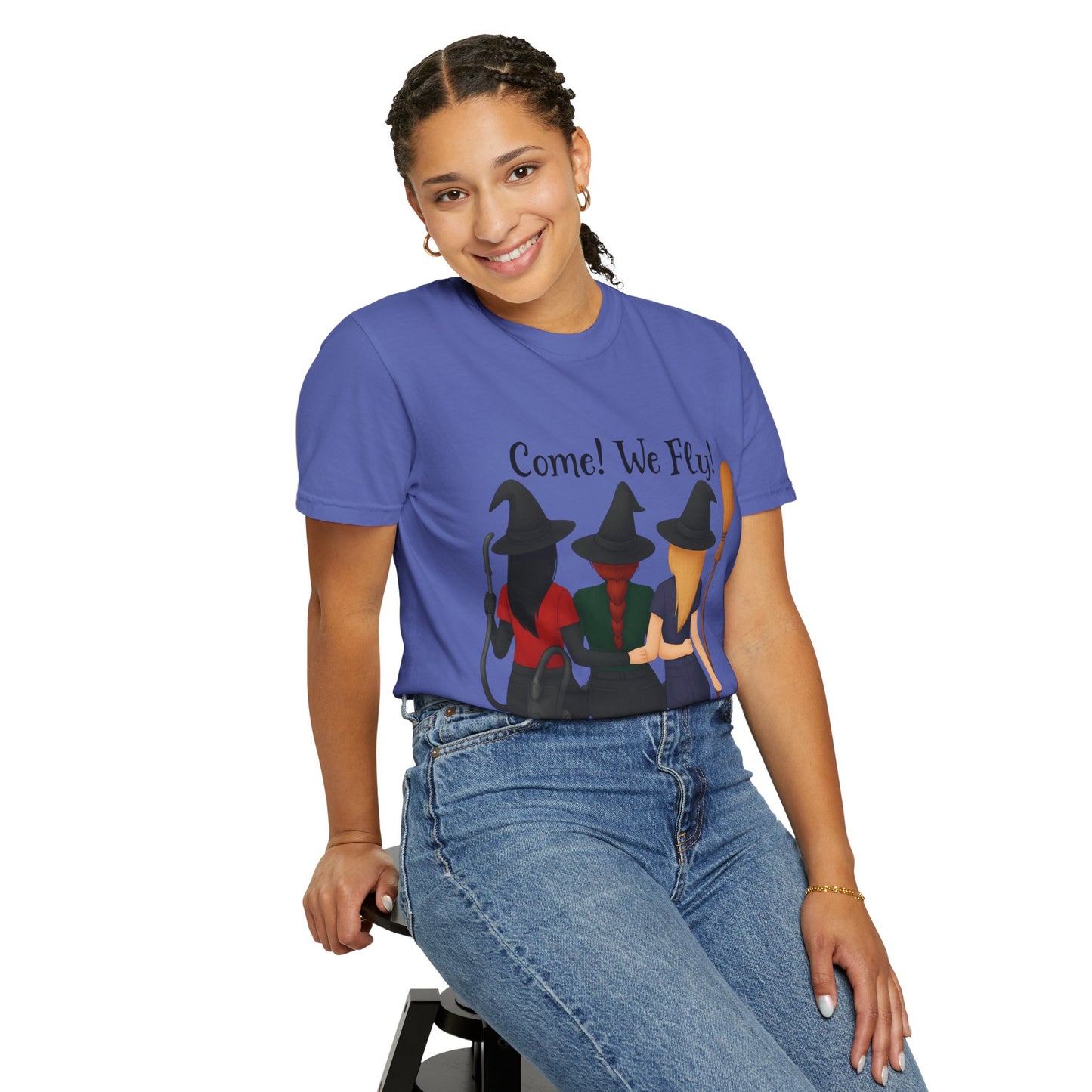 Witchy Halloween T-shirt - Come We Fly Unisex Garment-Dyed Tee
