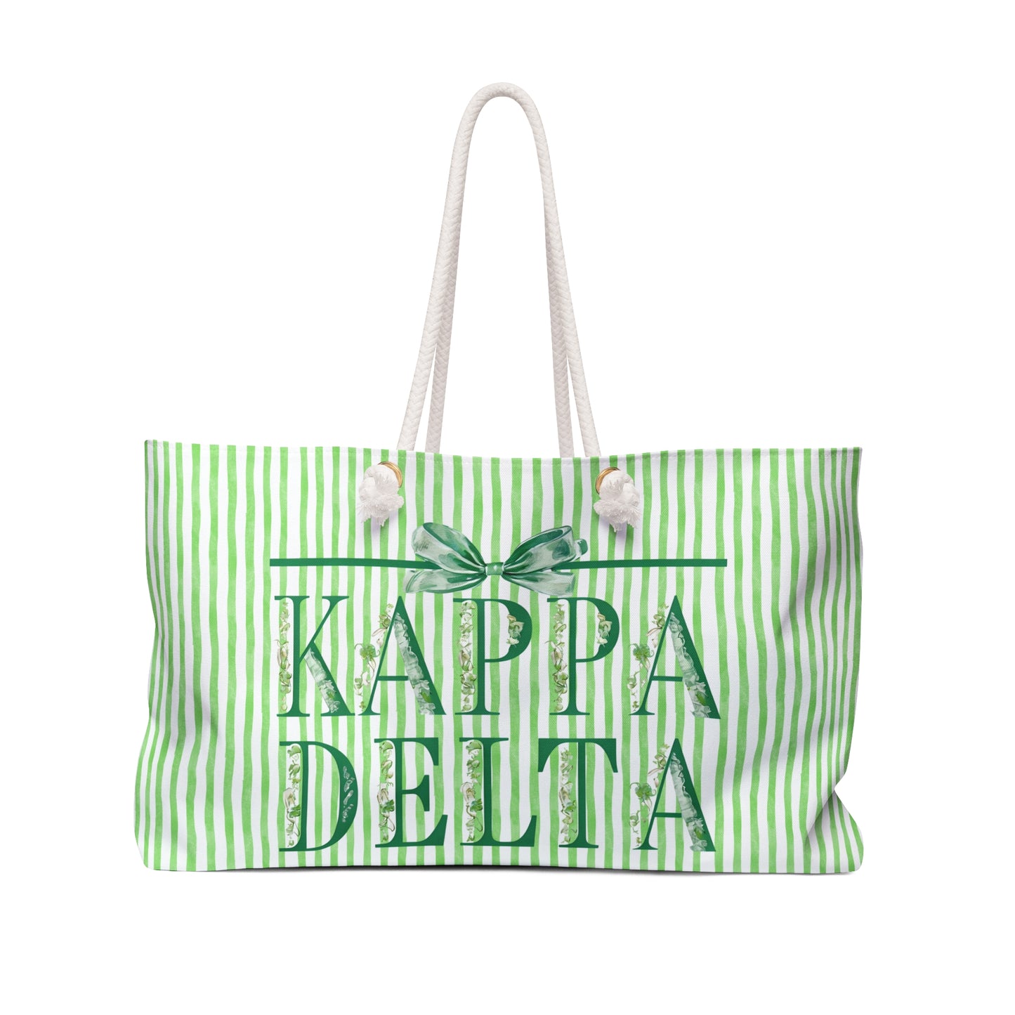 Kappa Delta Weekender Bag, Stylish Travel Tote, Sorority Gift, Weekend Getaway Bag, Green Stripe Carryall, College Student Accessory