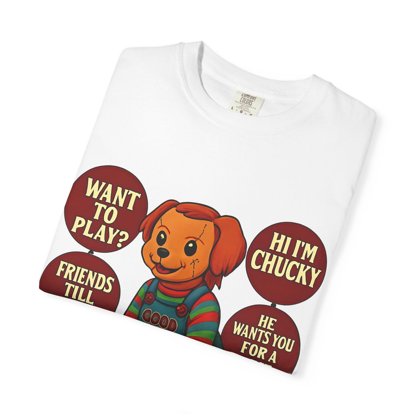 Spooky Graphic T-shirt, Halloween Costume Top, Unisex Tee, Funny Chucky Shirt, Gift for Horror Fans, Cute Spooky Apparel