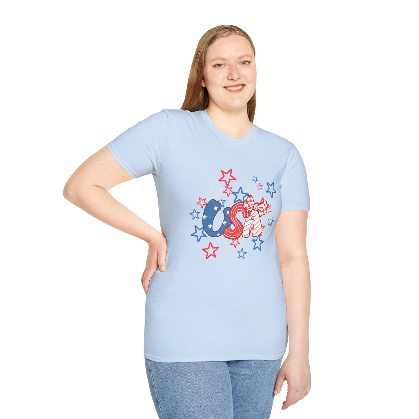Patriotic Unisex T-Shirt for Independence Day, July 4th Celebration, Star-Patterned Tee, USA Graphic Top, Casual American Apparel