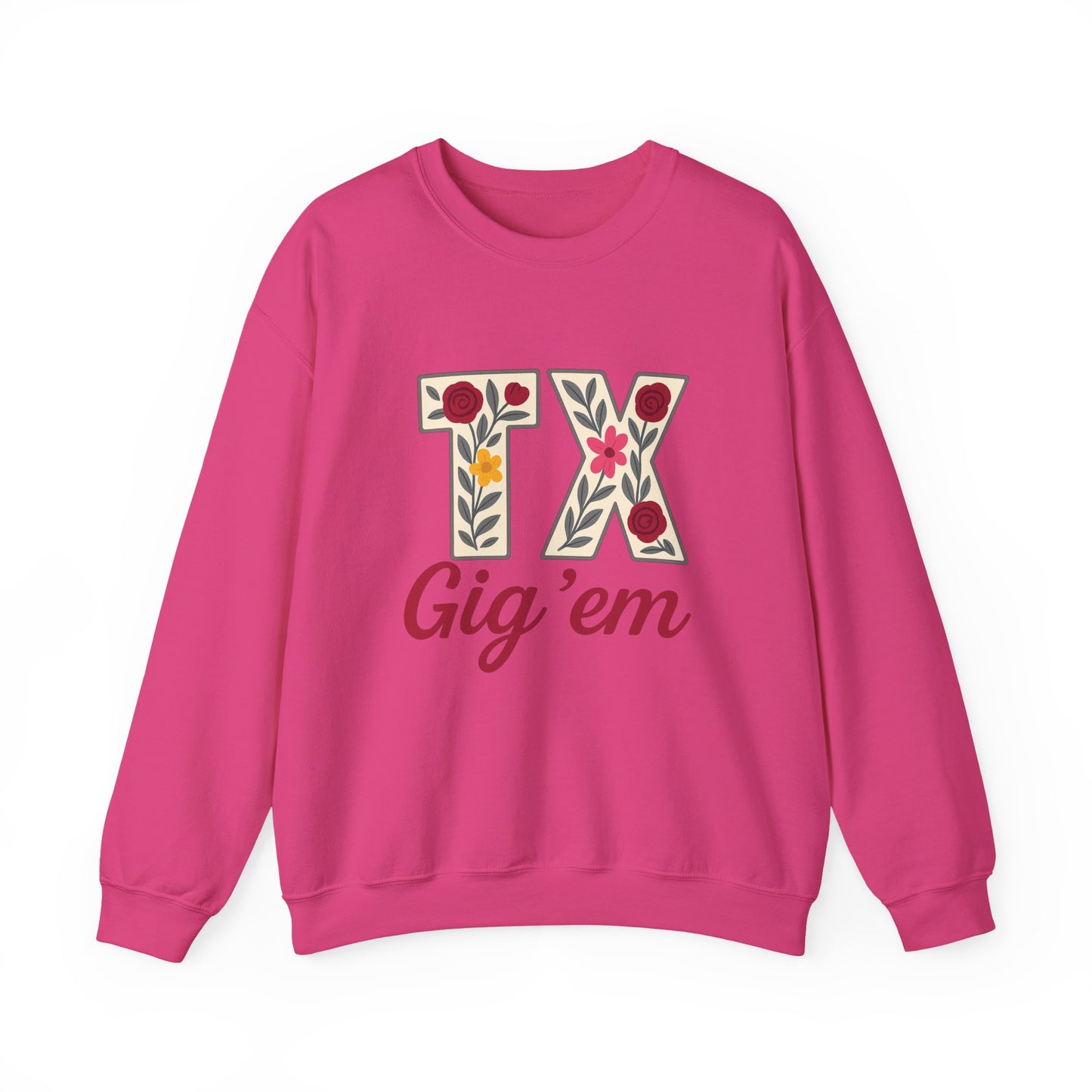 Texas Floral Crewneck Sweatshirt, Cozy Texas Sweatshirt, TX Gig'em Gift, Unisex Sweatshirt for Gamers, Floral Crew Neck for Casual Wear