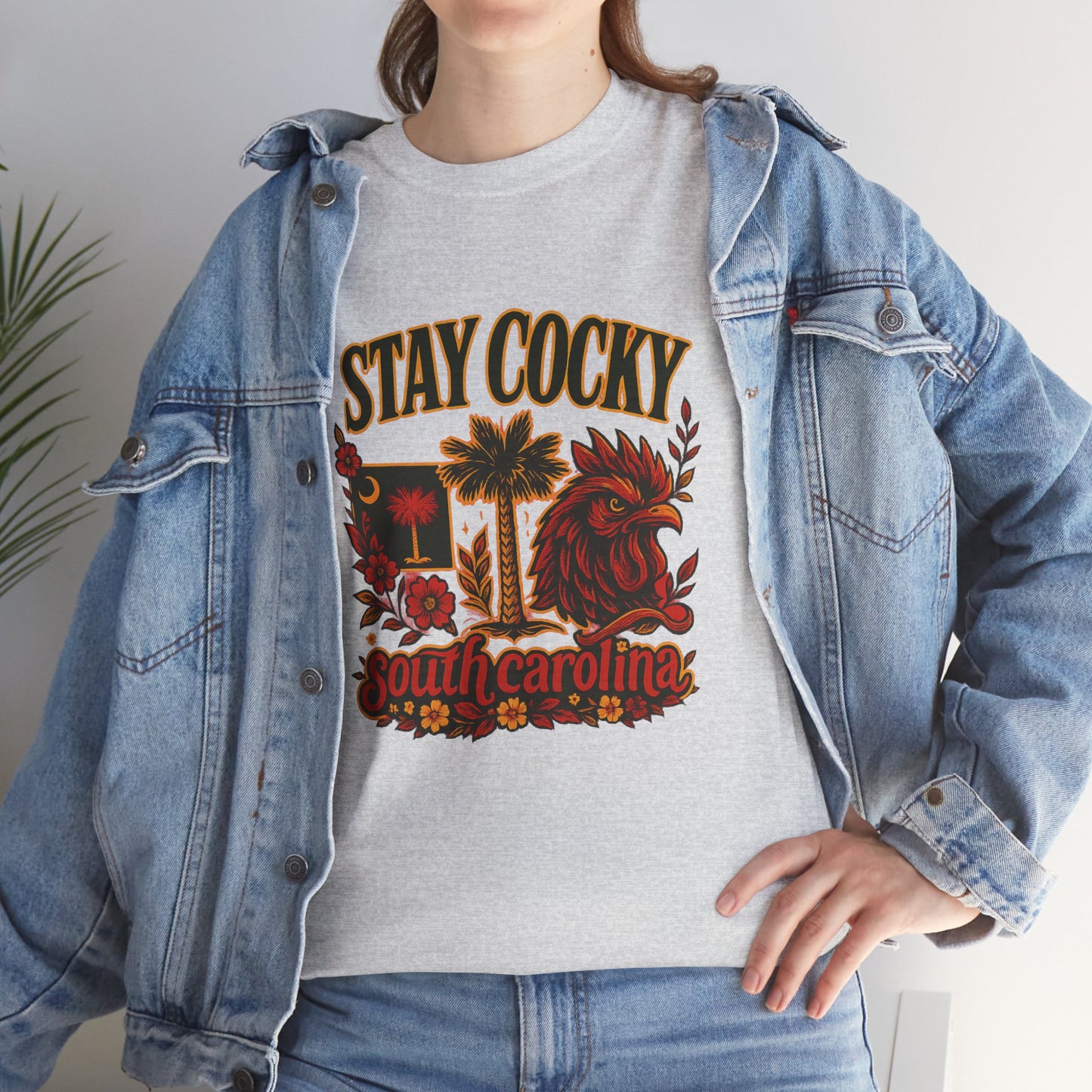 Stay Cocky Unisex Heavy Cotton Tee, Casual Graphic Tee, South Carolina Pride Shirt, Fun Vacation Wear, Perfect Gift for Gamecocks Fans