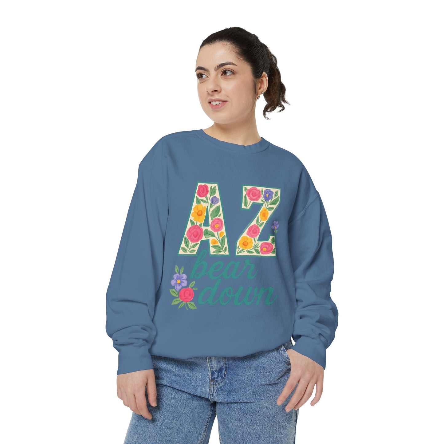 Arizona Floral Sweatshirt, Cozy Unisex Sweatshirt, Trendy Fall Layer, Gift for Him/Her, Sports Spirit Apparel, Bear Down AZ