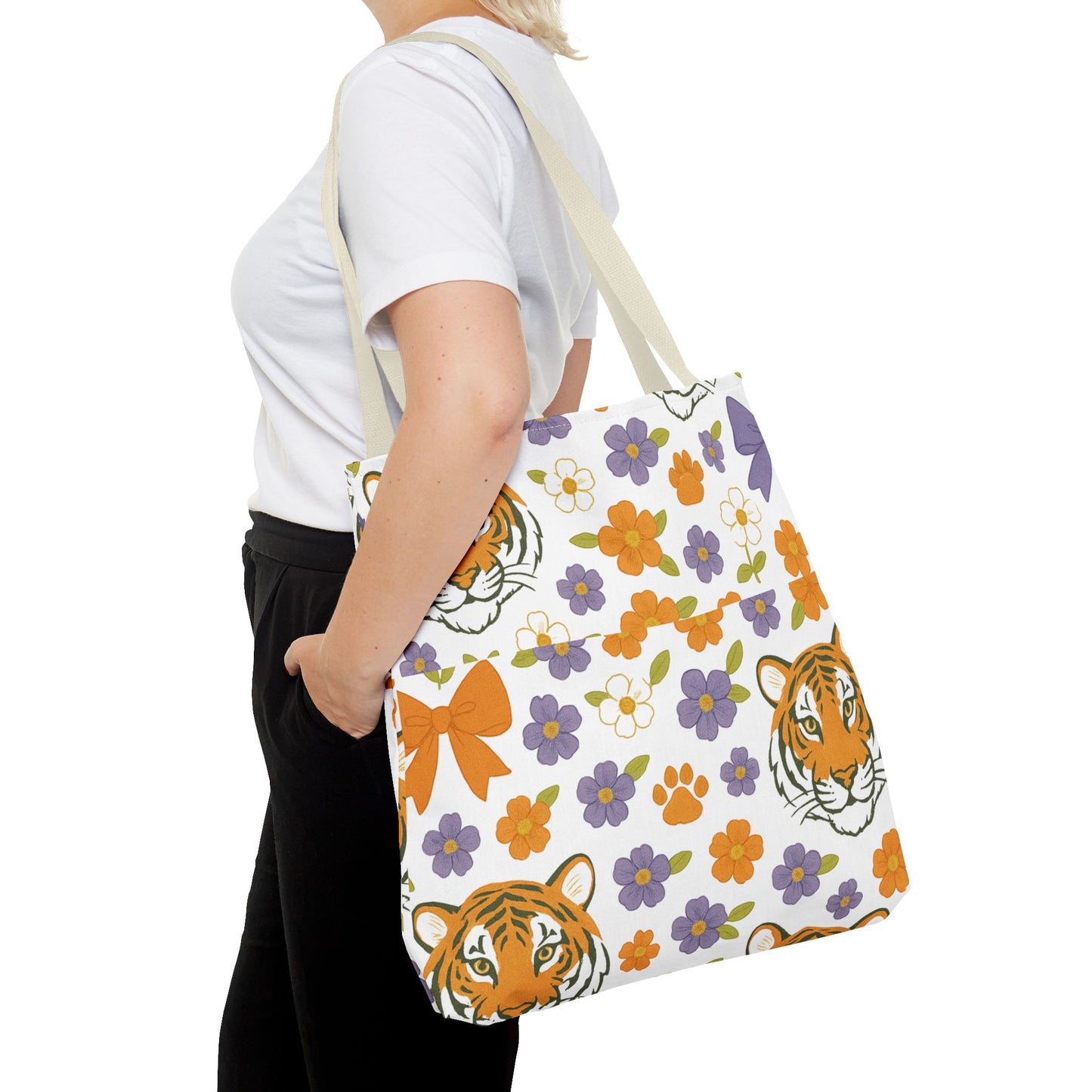 Whimsical Tiger Floral Tote Bag - Clemson Fan Gift, Graduation Gift, Alumni Gift, Cute Eco-Friendly Shopping Bag, Beach Bag, Gift for Animal Lovers, Spring & Summer Accessory