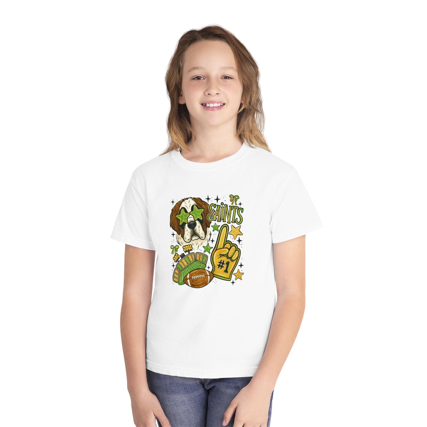 Saints Fan Youth Midweight Tee, Youth Sports Shirt, Kids Game Day Tee, Football Shirt, Youth Cheer Shirt, Holiday Gift for Kids