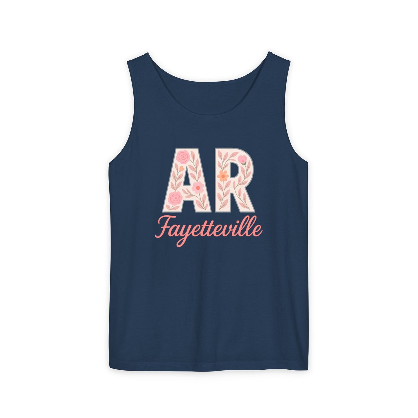 Fayetteville Floral Tank Top, Casual Summer Top, Gift for Her, Travel Apparel, Arkansas Style, Arkansas Student Gift, Graduation Gift, Comfort Colors