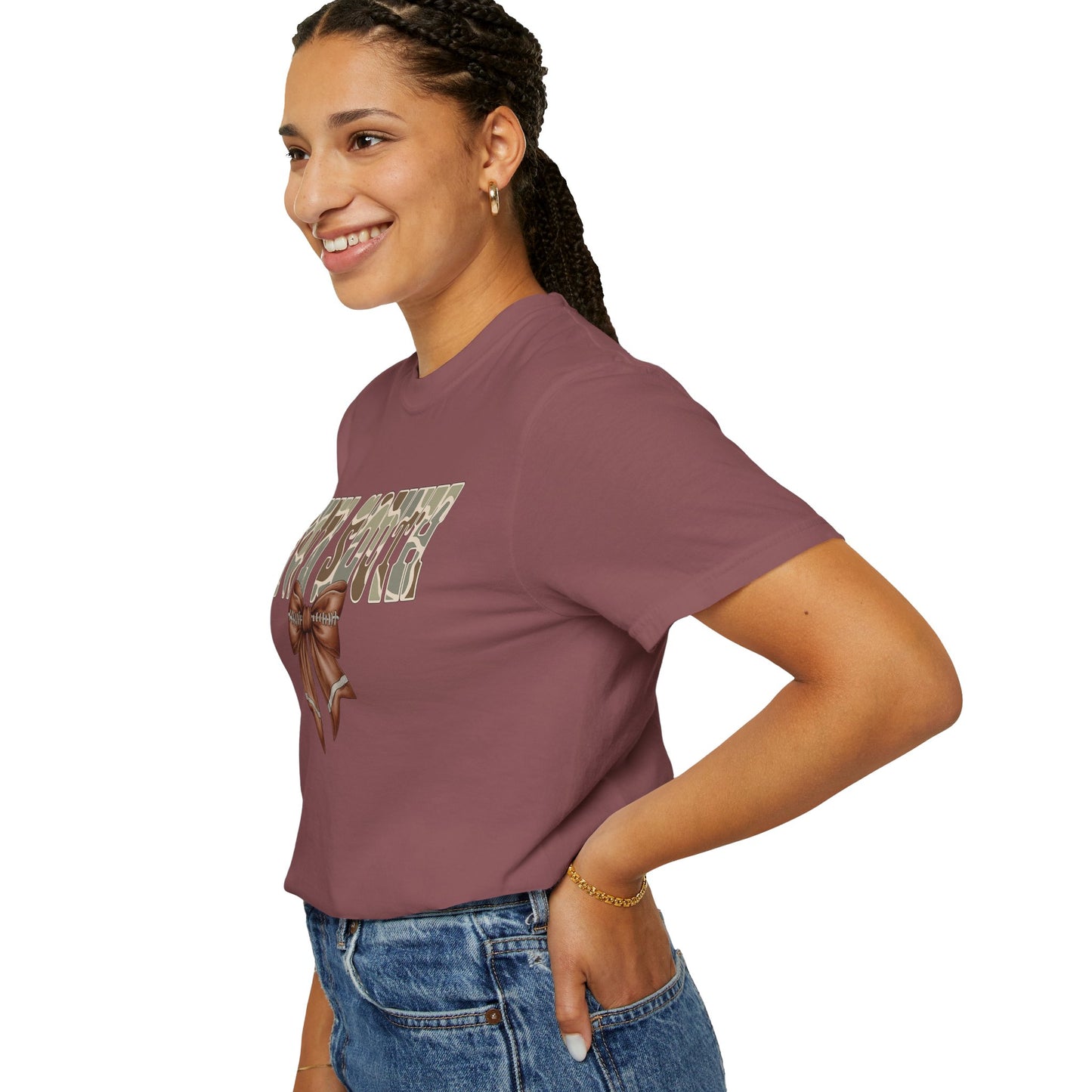 Camo Bow Graphic Tee - Trendy Apparel for Casual Outings and Birthdays