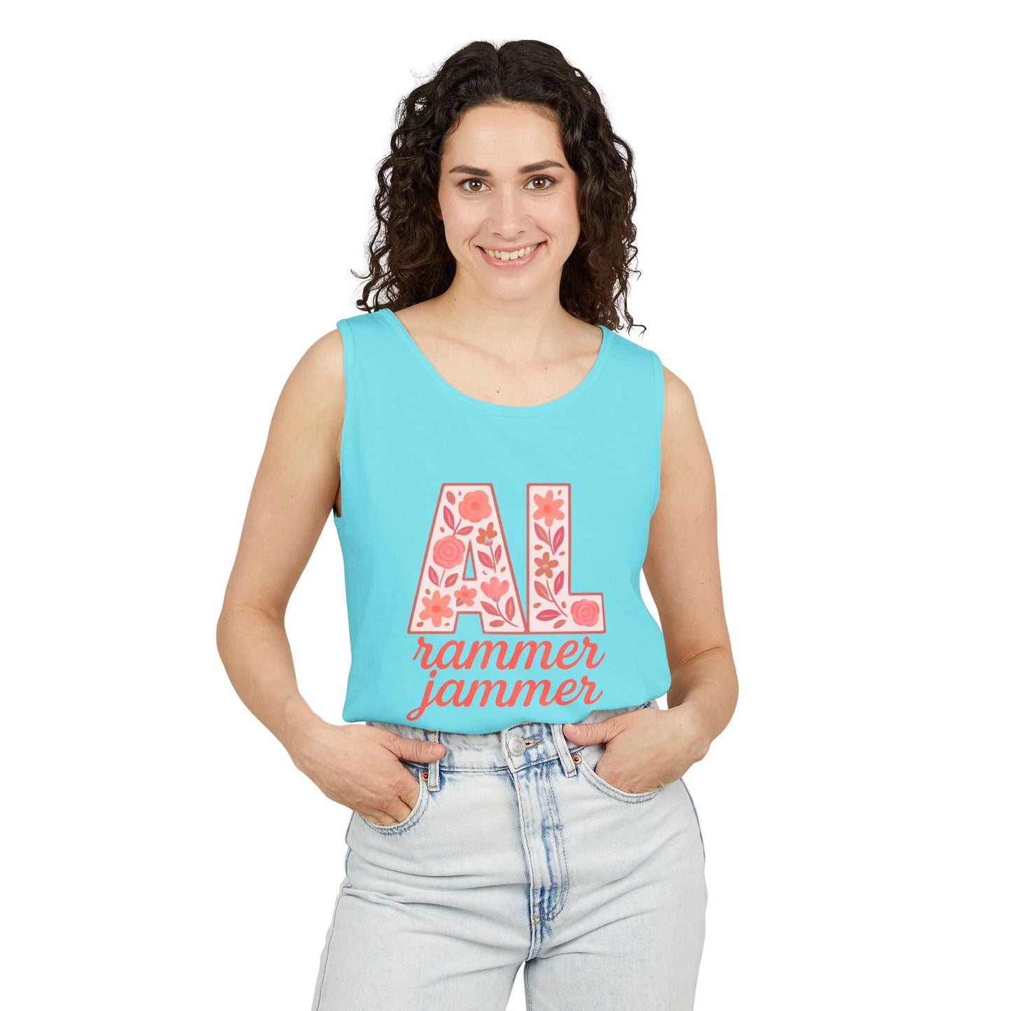 Floral Alabama Rammer Jammer Tank Top, Summer Tee, College Apparel, Game Day Shirt, Unisex Summer Clothing, Southern Style Top, Comfort Colors, Graduation Gift