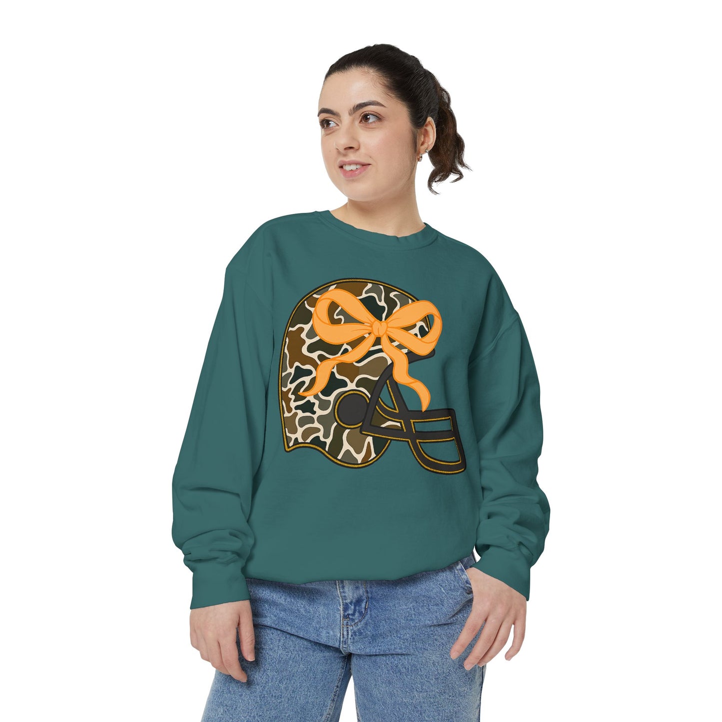 Comfort colors sweatshirt Camo Helmet Design, Casual Athletic Wear, Unisex Fall Fashion, Gift for Sports Fans