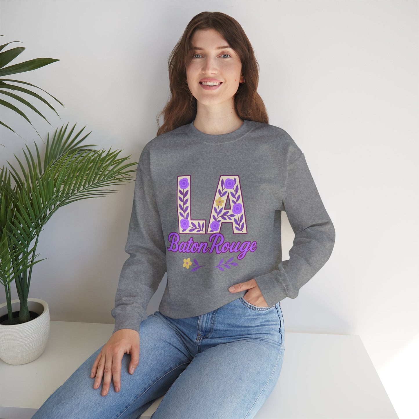 LA Baton Rouge Floral Sweatshirt, Cozy Crewneck for Fall, Gift for Friends, Casual Outing, Southern Style Apparel