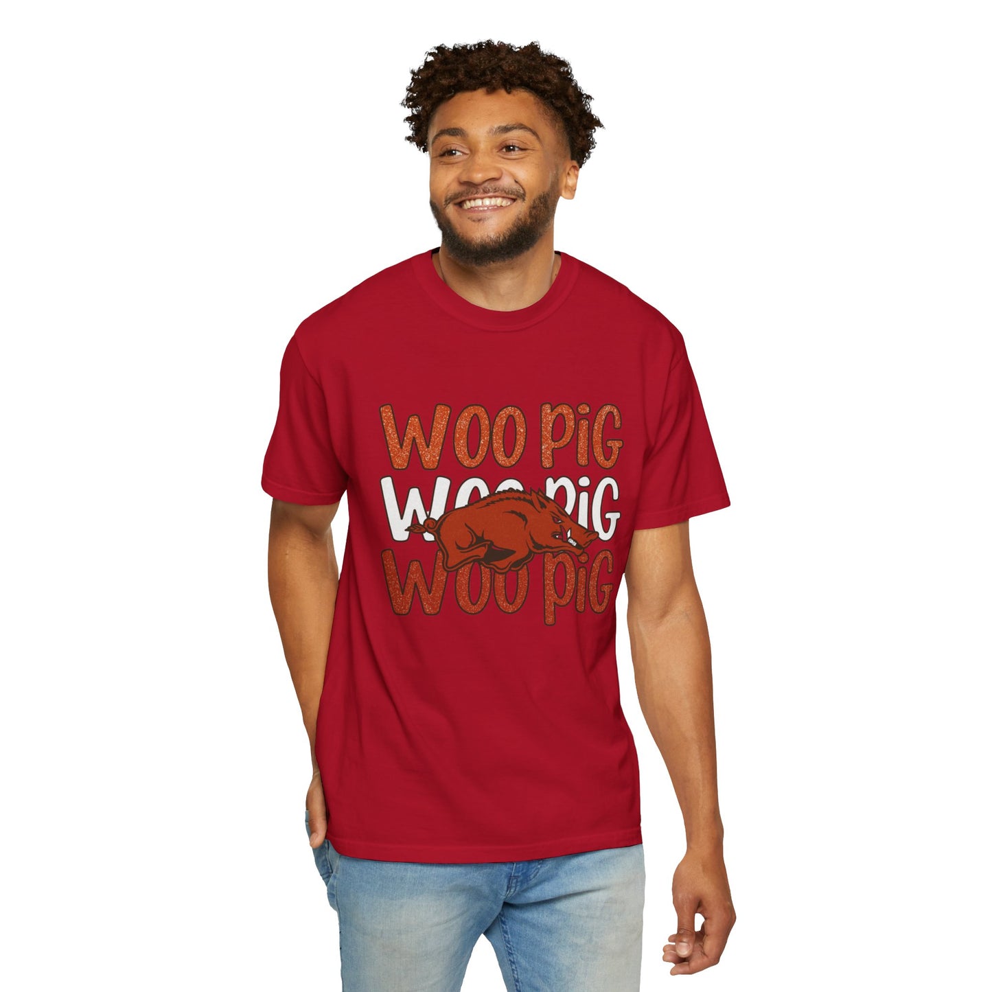 Woo Pig Garment-Dyed T-Shirt, Unisex Tee, Arkansas Pride Shirt, Casual Everyday Wear, College Game Day Tee, Fun Graphic Tee