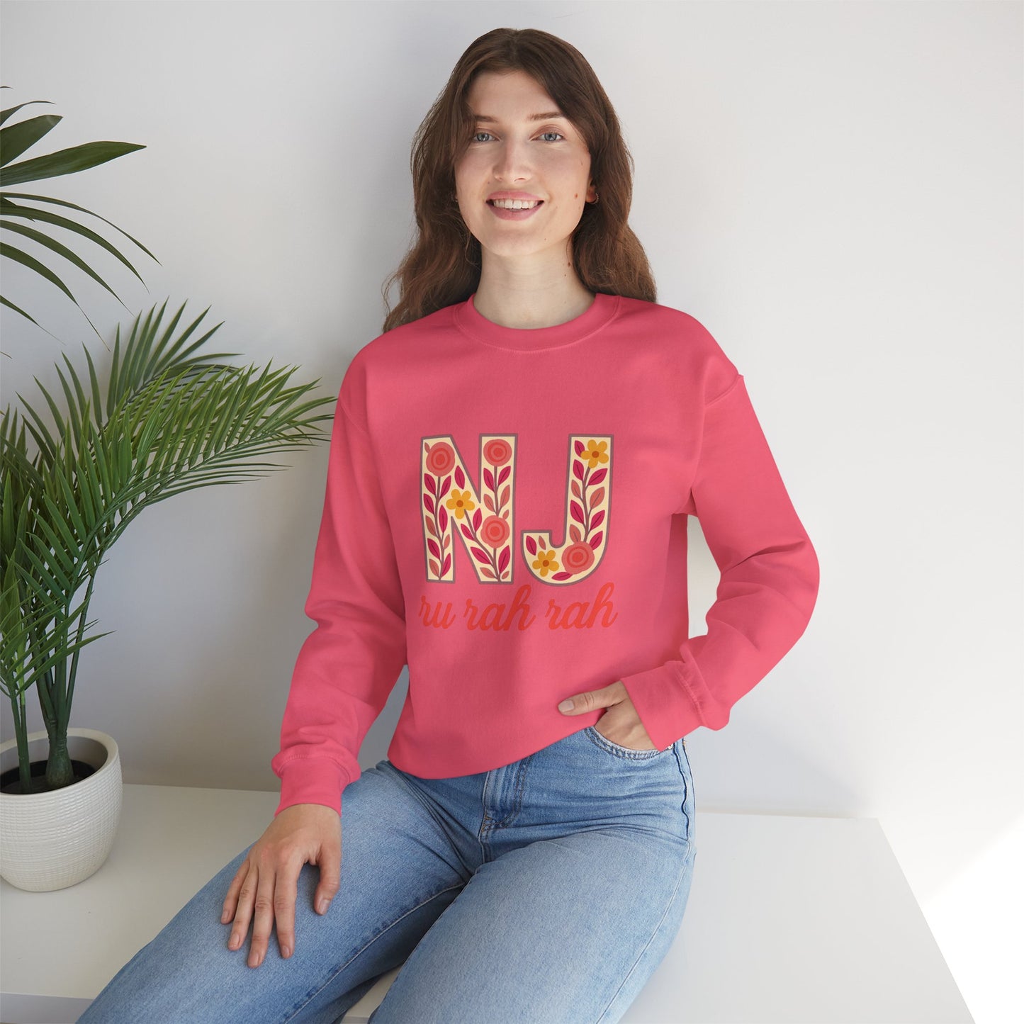 NJ Floral Pattern Crewneck Sweatshirt, Cozy Jersey, Casual Layer, Unique Gift, Fall Fashion, Unisex Apparel