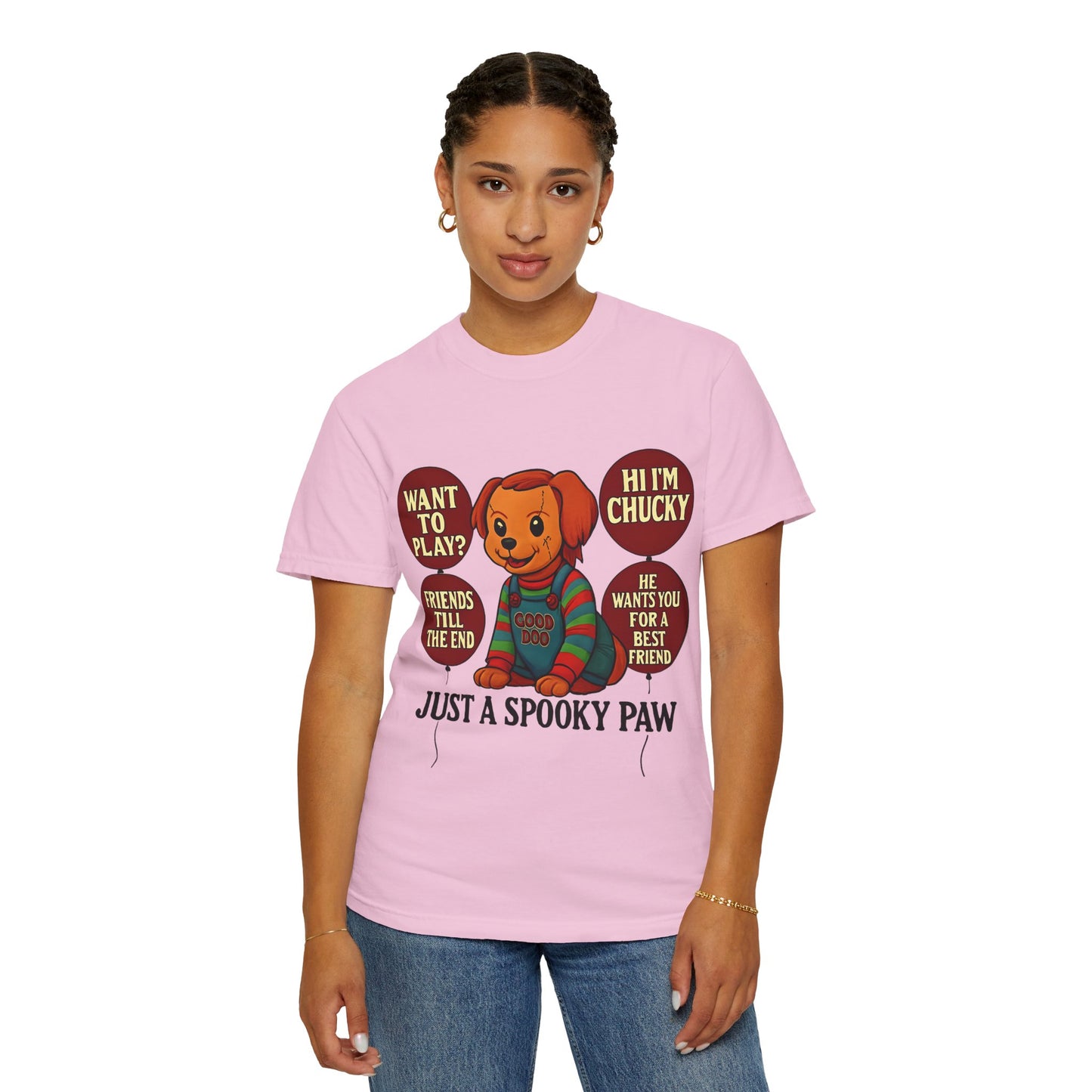 Spooky Graphic T-shirt, Halloween Costume Top, Unisex Tee, Funny Chucky Shirt, Gift for Horror Fans, Cute Spooky Apparel