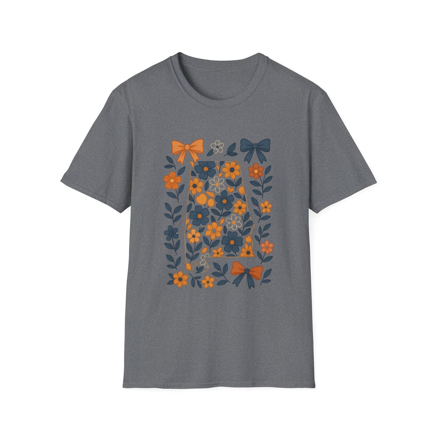 AU Floral Bow Graphic T-Shirt, Softstyle Tee, Botanical Print Shirt, Gift for Her, Casual Wear, Summer Fashion, Vintage Aesthetic