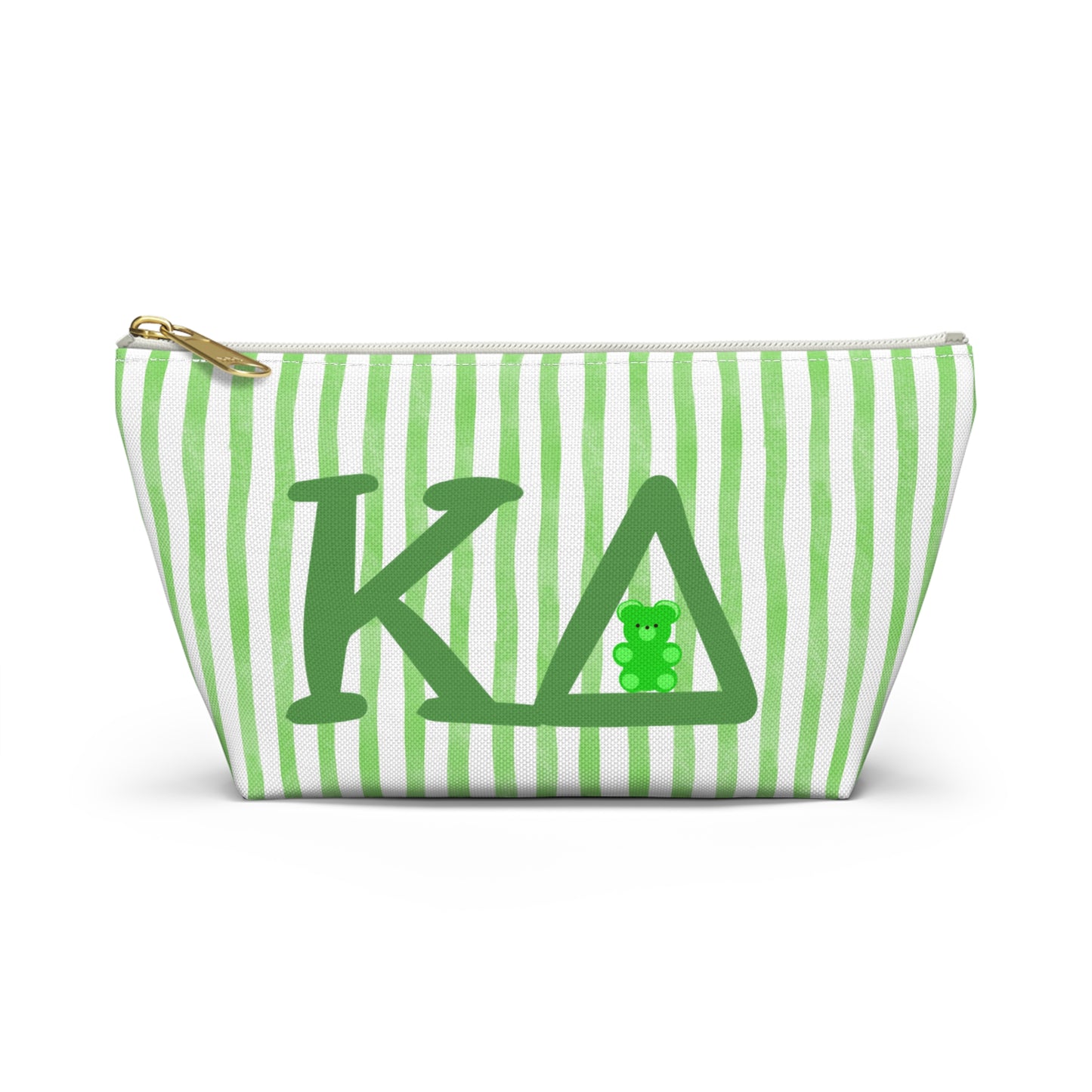 KD Green Striped Accessory Pouch | Cute Makeup Bag, Storage Organizer, Gift for Students, Eco-Friendly Travel Pouch, Teddy Bear Lover Gift