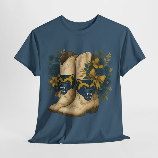 Graphic Tee - Michigan Wolverines Maize and Blue Country Chic Floral Cowboy Boots Vintage Style Shirt