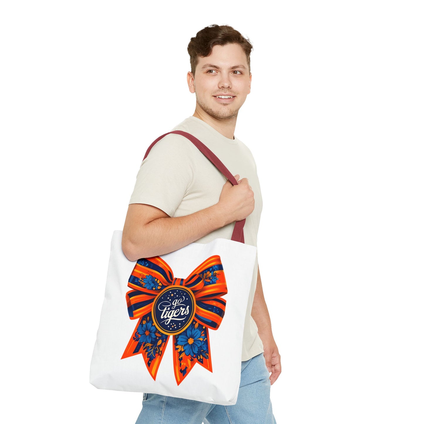 Cheerful Floral Tote Bag - Go Tigers, Sports Fan Gift, Custom Tote, Floral Design, Game Day Bag, Personalized Shopping Bag