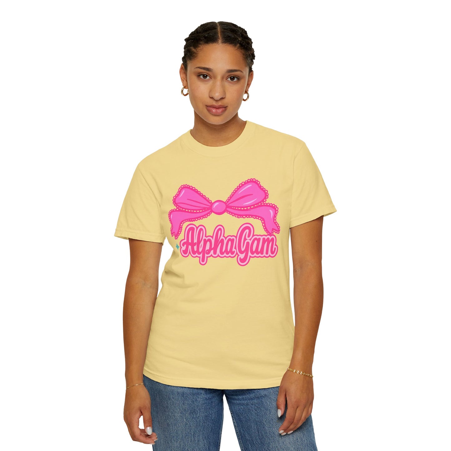 AlphaGam Bow T-Shirt | Unisex Garment-Dyed Tee for Sorority Sisters, College Apparel, Gifts for Greek Life, Casual Outfit, Sorority [...]