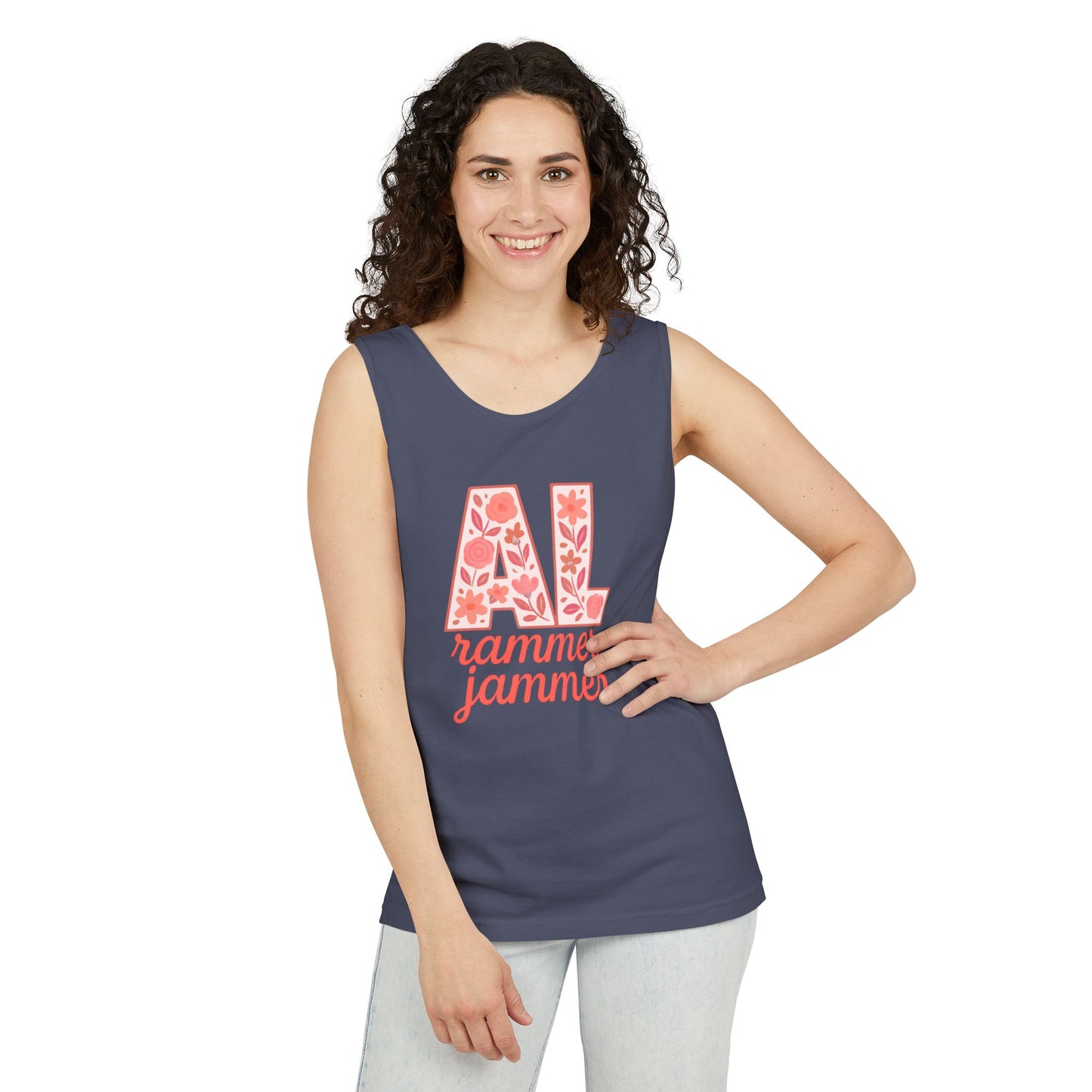 Floral Alabama Rammer Jammer Tank Top, Summer Tee, College Apparel, Game Day Shirt, Unisex Summer Clothing, Southern Style Top, Comfort Colors, Graduation Gift