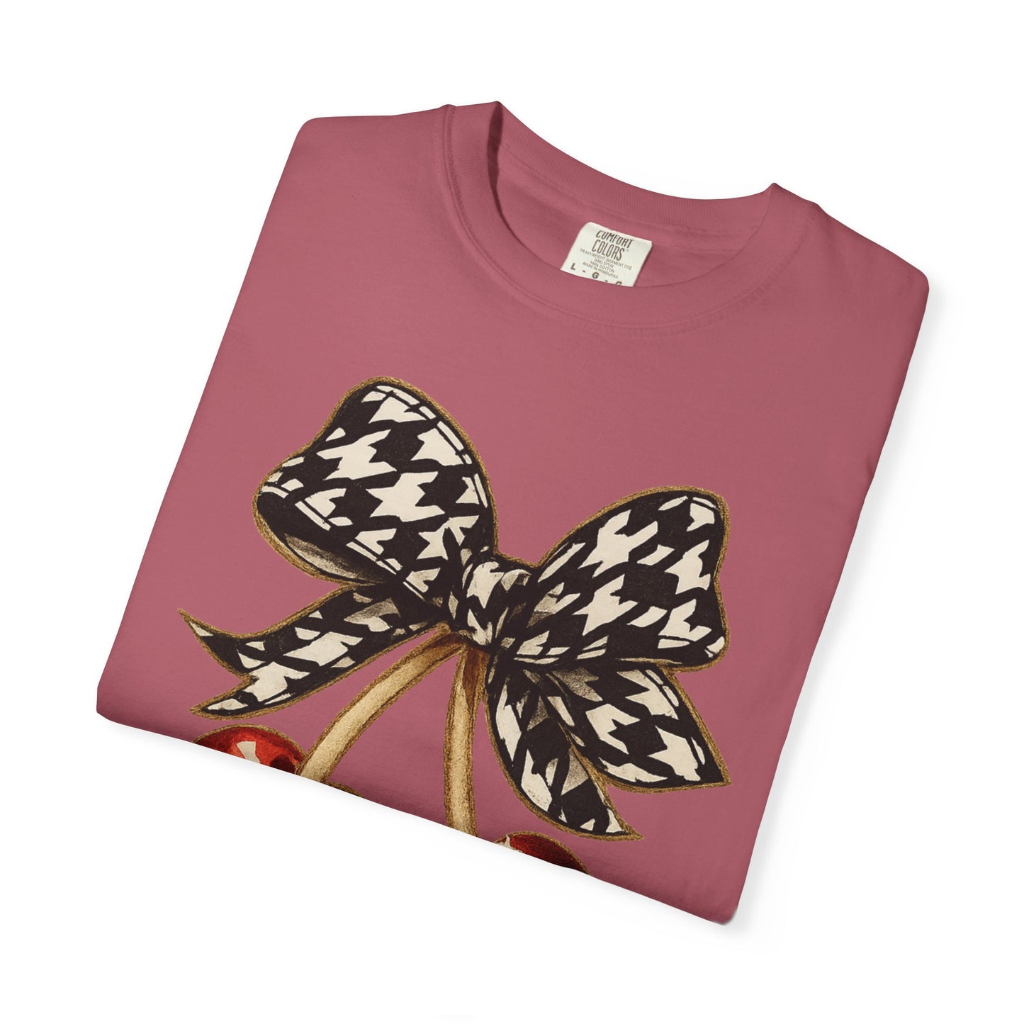 Houndstooth Bow Unisex Tee for Sports Lovers | Garment-Dyed T-shirt