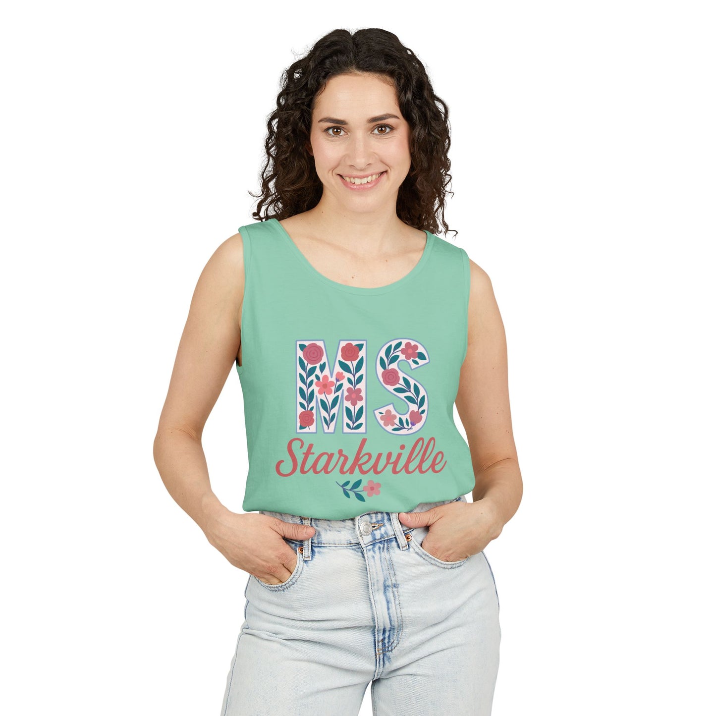 Mississippi Floral Monogram Summer Tank Top, Comfort Colors, Perfect for Casual Outings, Gifts, Beach Days, Graduation Celebrations,