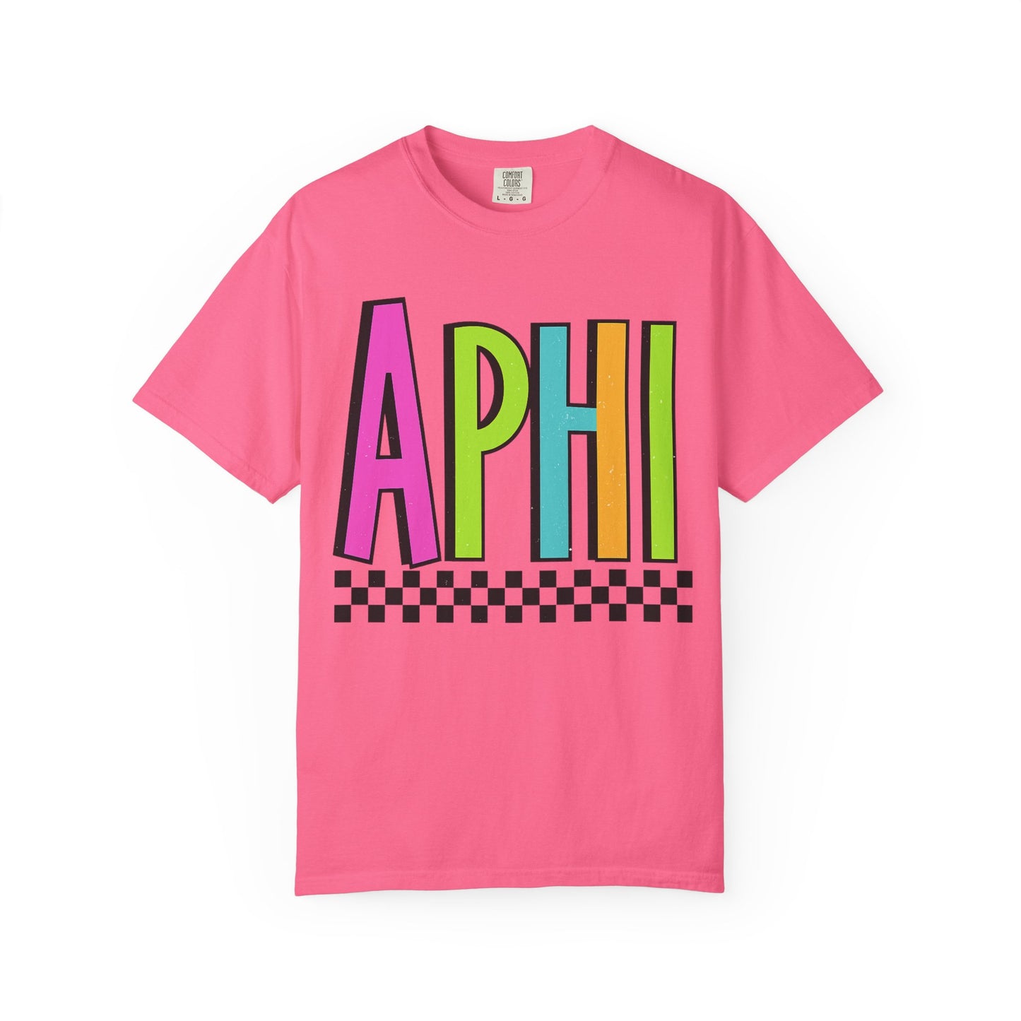 Checkered Neon Alpha P Colorful Graphic Unisex T-Shirt