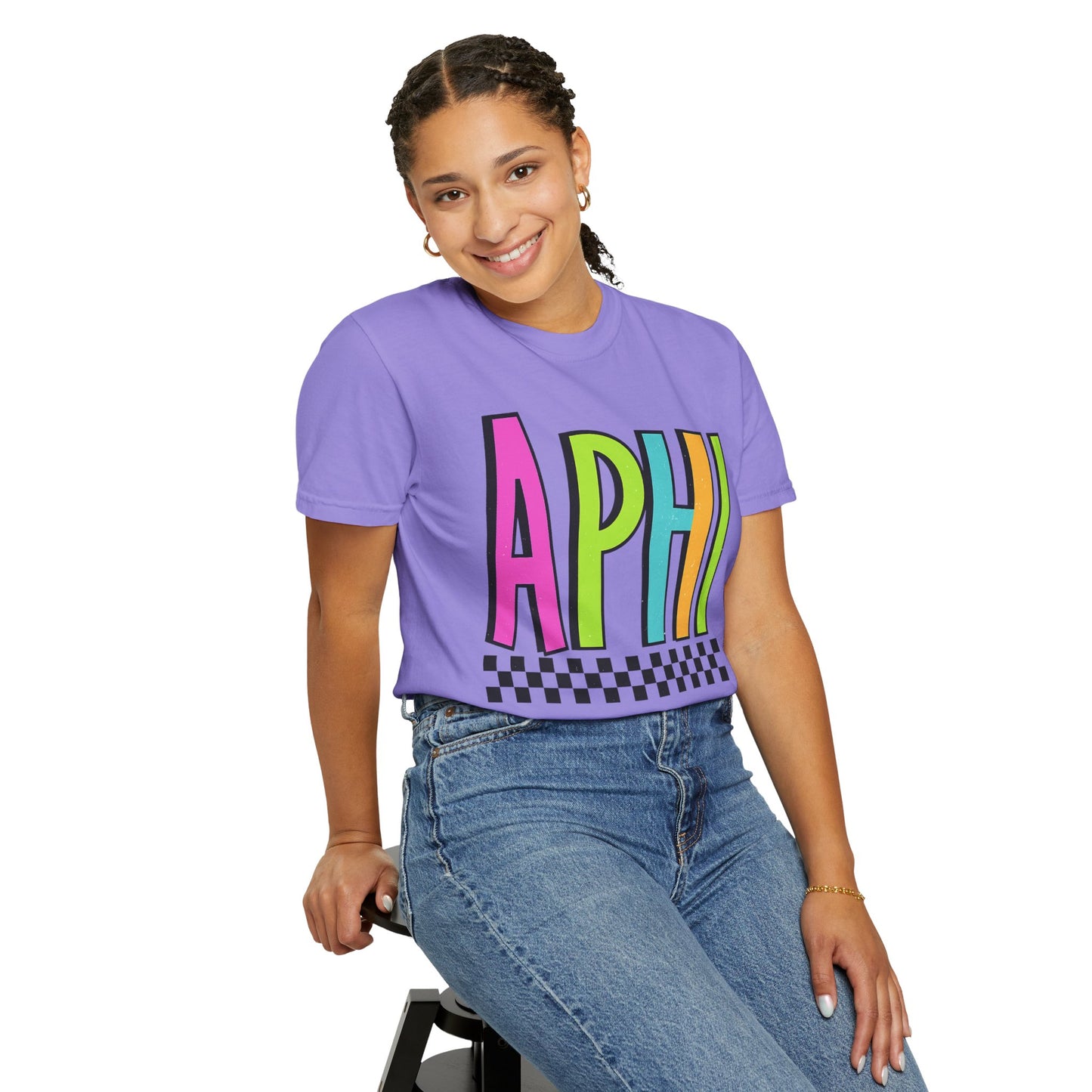 Checkered Neon Alpha P Colorful Graphic Unisex T-Shirt