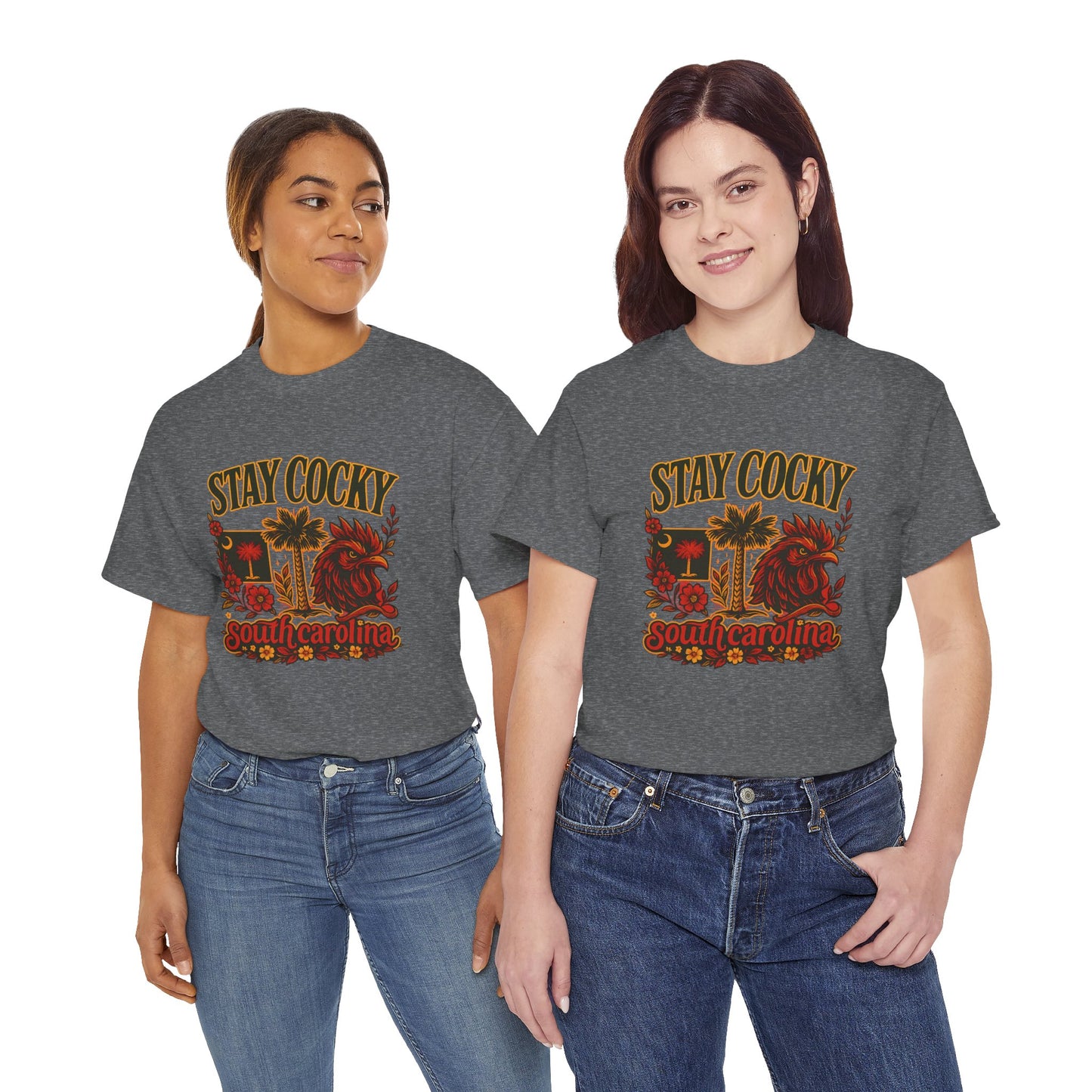 Stay Cocky Unisex Heavy Cotton Tee, Casual Graphic Tee, South Carolina Pride Shirt, Fun Vacation Wear, Perfect Gift for Gamecocks Fans