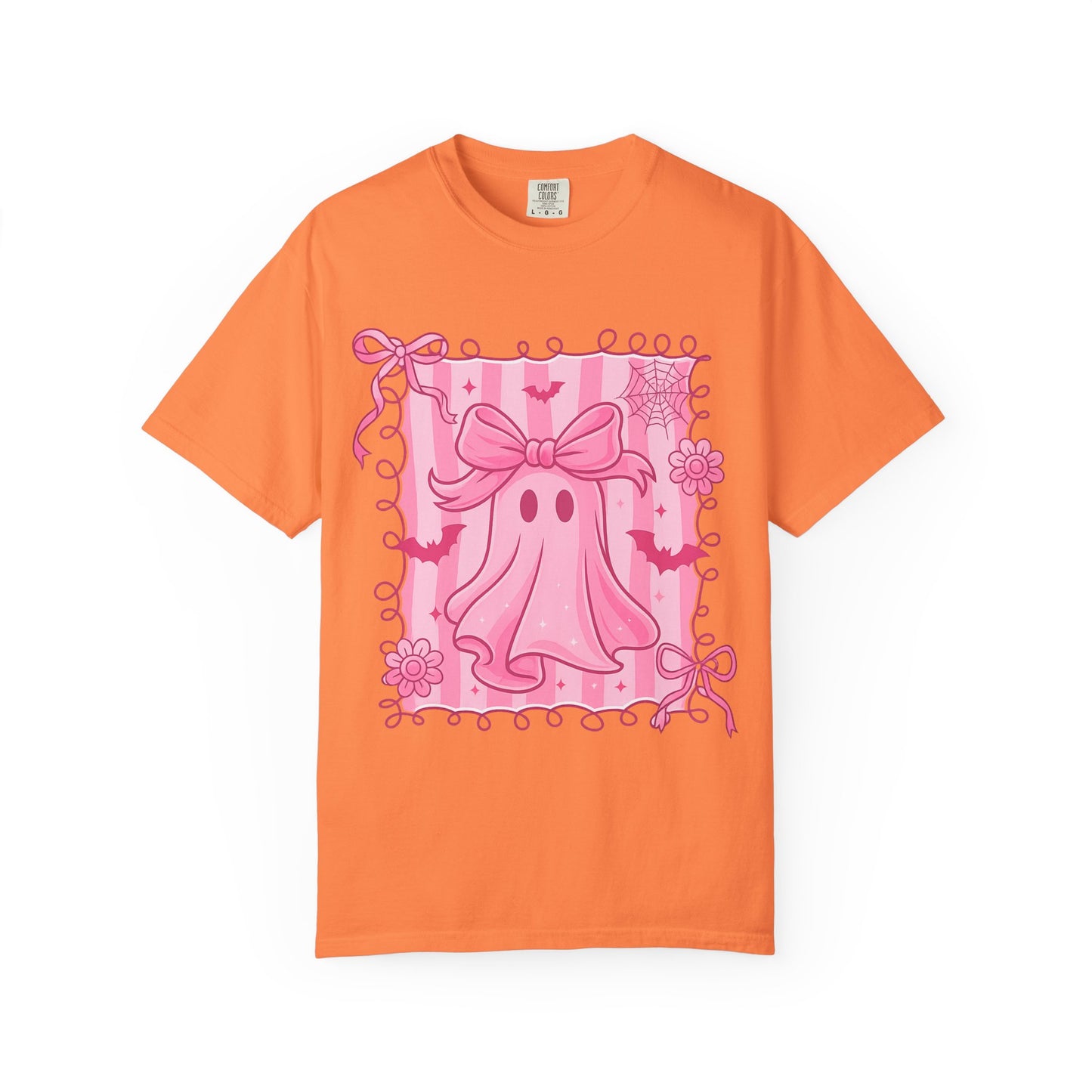 Cute Pink Ghost Graphic T-Shirt, Pink Halloween Tee, Unisex Garment-Dyed Top, Spooky Style for Fall, Trick or Treat Fashion