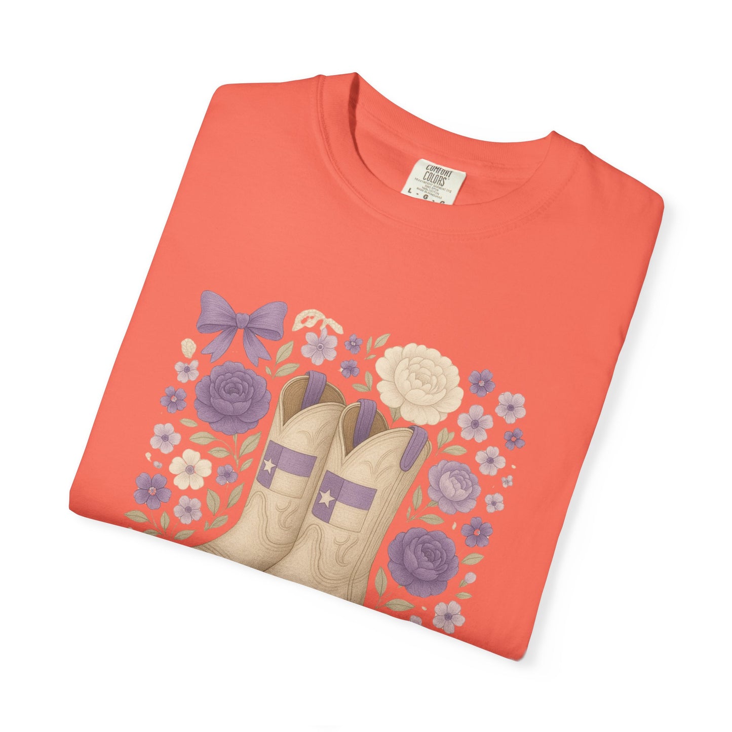 Whimsical Floral Boots Unisex T-Shirt | Casual Style, Gift for Her, Texas Christian University, TCU Frogs, Comfort Colors, Texas Fan gift, Graduation Gift