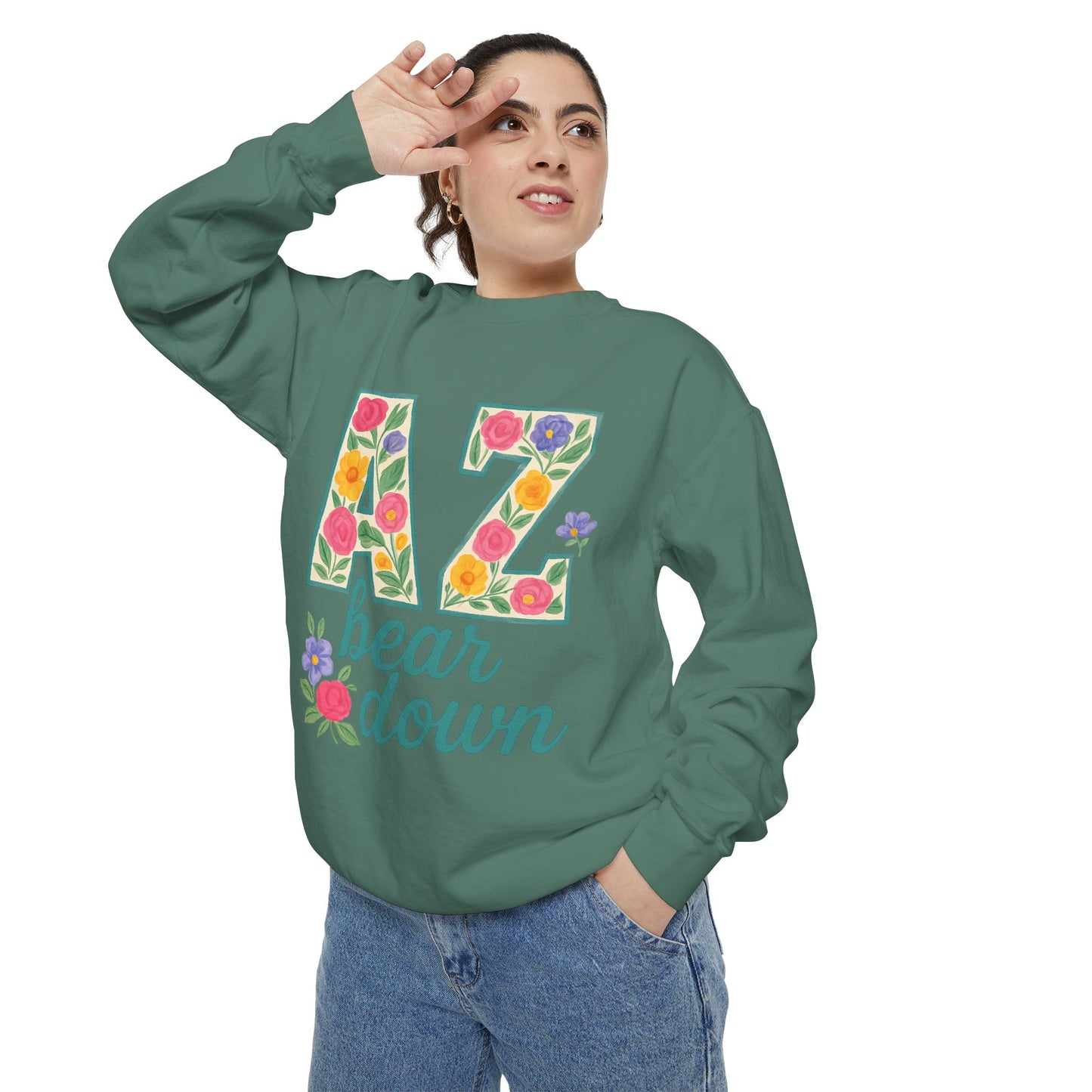 Arizona Floral Sweatshirt, Cozy Unisex Sweatshirt, Trendy Fall Layer, Gift for Him/Her, Sports Spirit Apparel, Bear Down AZ
