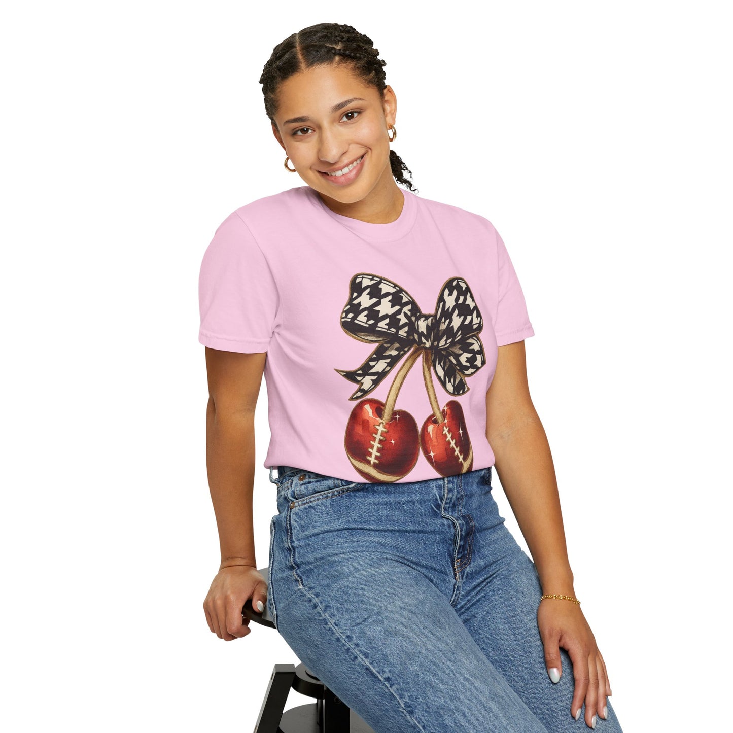 Houndstooth Bow Unisex Tee for Sports Lovers | Garment-Dyed T-shirt
