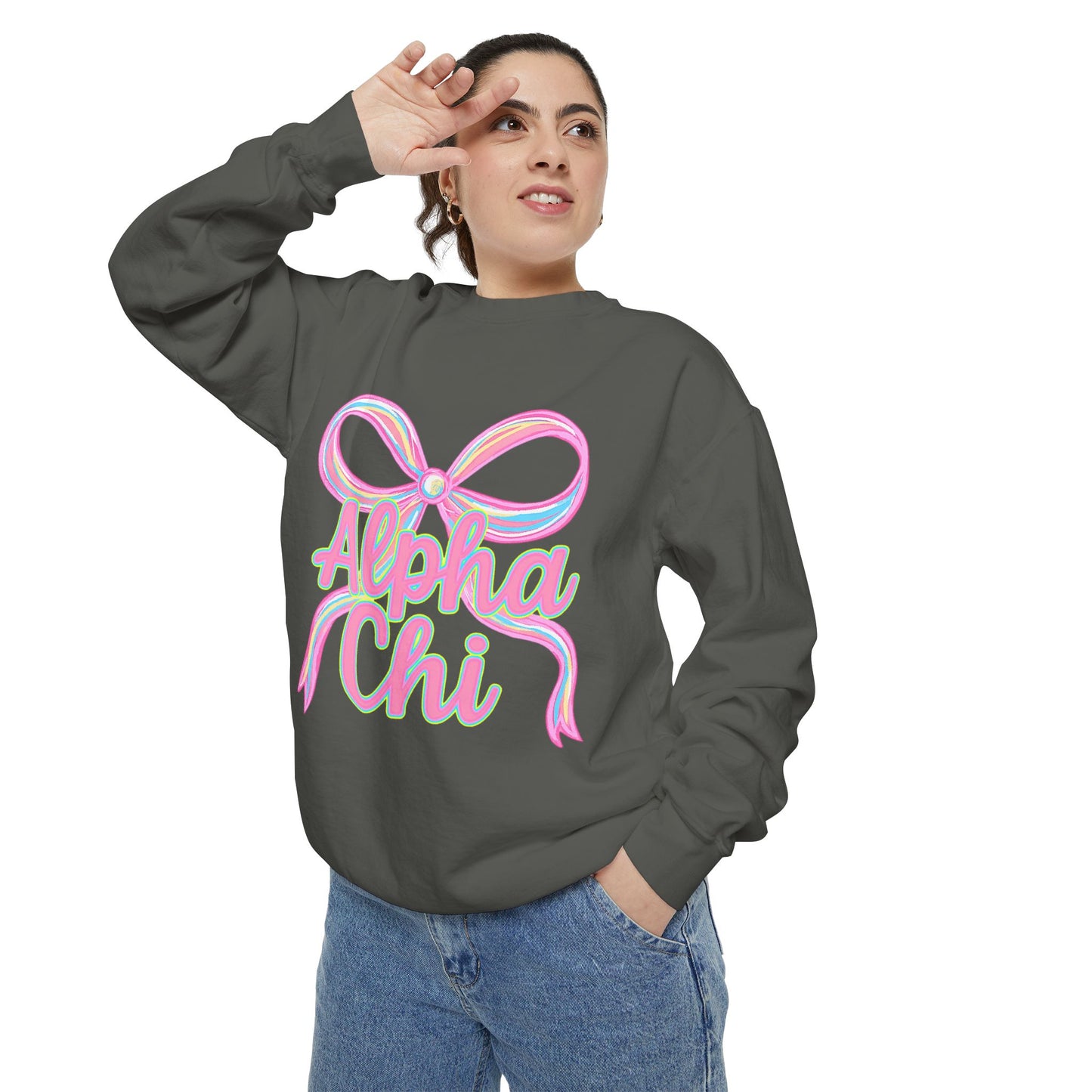 AlphaChi Garment-Dyed Sweatshirt, Sorority Sweatshirt, Personalized Gift, College Apparel, Comfortable Crewneck, Trendy Fashion