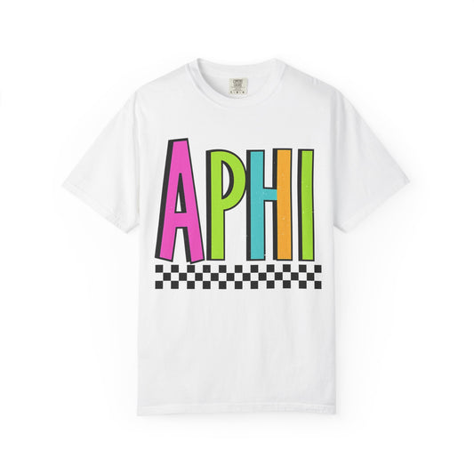 Checkered Neon Alpha P Colorful Graphic Unisex T-Shirt