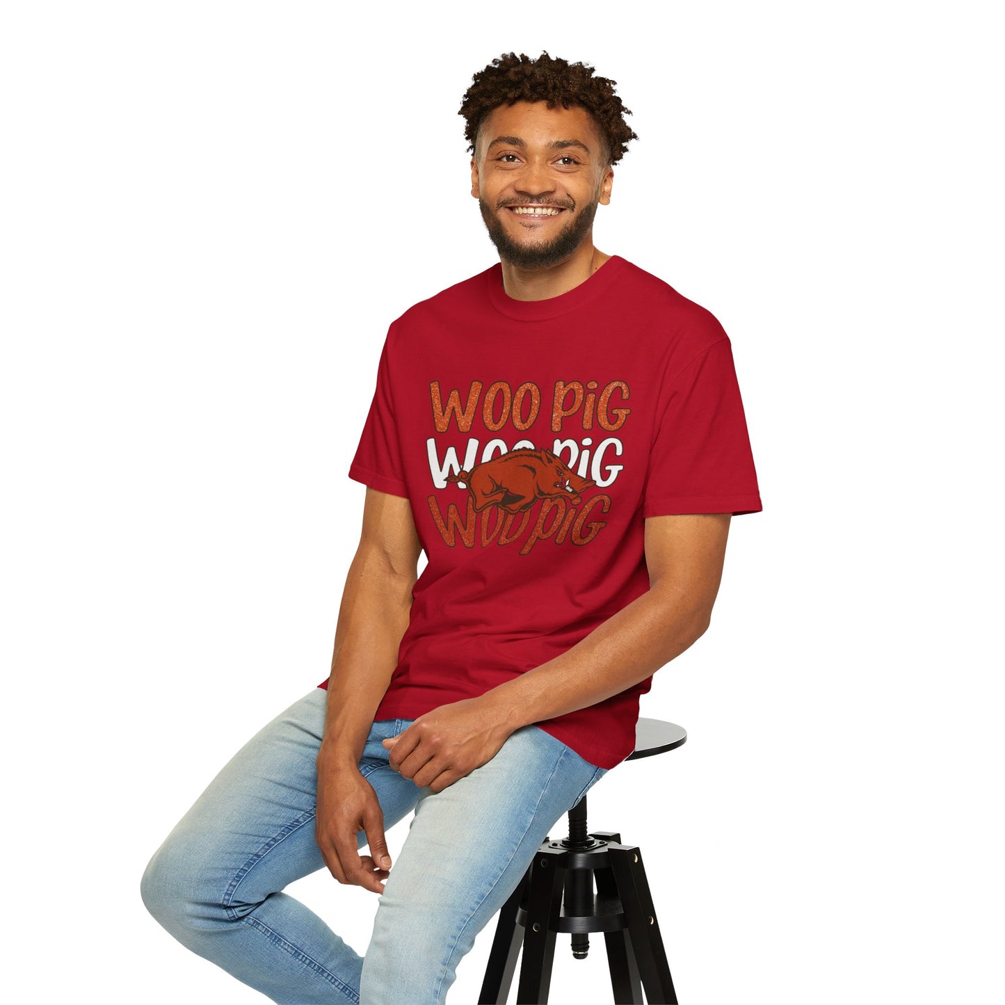 Woo Pig Garment-Dyed T-Shirt, Unisex Tee, Arkansas Pride Shirt, Casual Everyday Wear, College Game Day Tee, Fun Graphic Tee