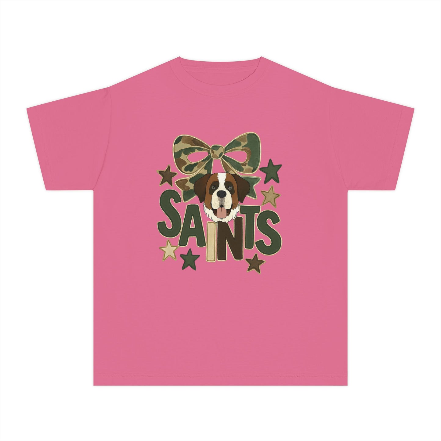Camo Saints Youth Tee, Fun T-Shirt for Dog Lovers, Kids Outdoor Adventure Gear, Birthday Gift, Casual Wear