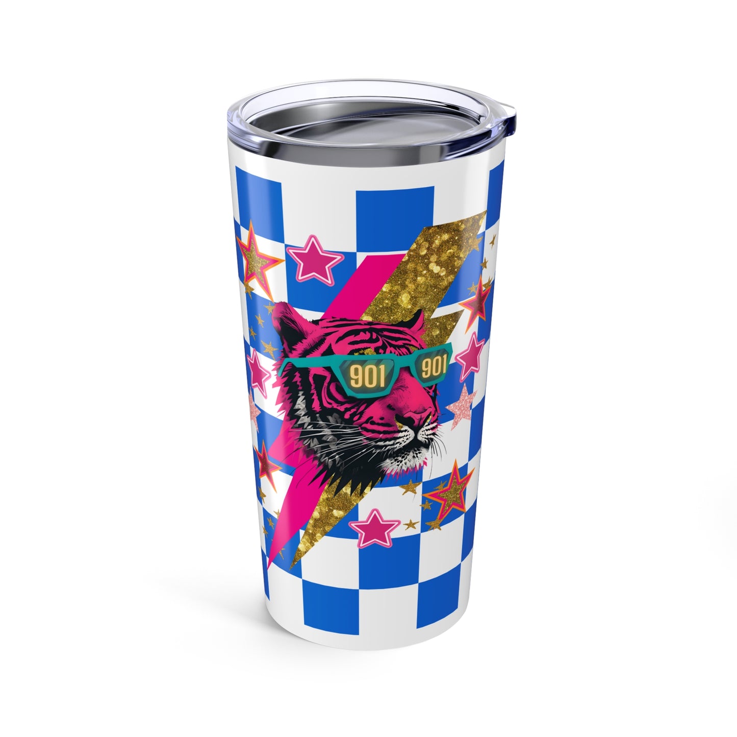 Memphis Retro Vibrant Tumbler - Retro Star Design, Checkered Print, Memphis Fan, Go Tigers, 901, University of Memphis