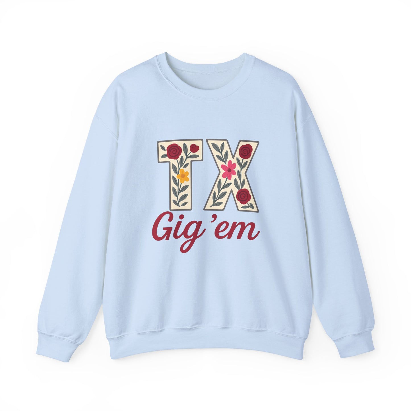 Texas Floral Crewneck Sweatshirt, Cozy Texas Sweatshirt, TX Gig'em Gift, Unisex Sweatshirt for Gamers, Floral Crew Neck for Casual Wear