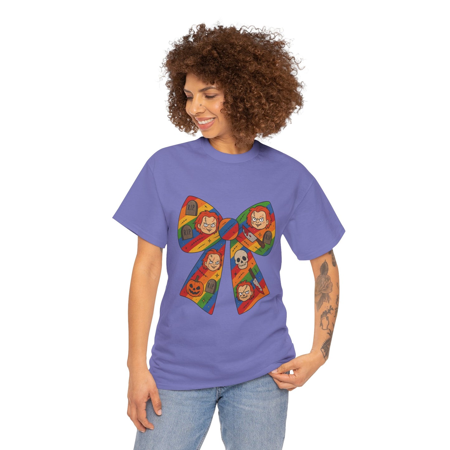 Colorful Halloween Bow Tee, Fun Costume T-Shirt, Halloween Party Shirt, Unisex Graphic Tee, Cozy Everyday Wear, Unique Gift Idea