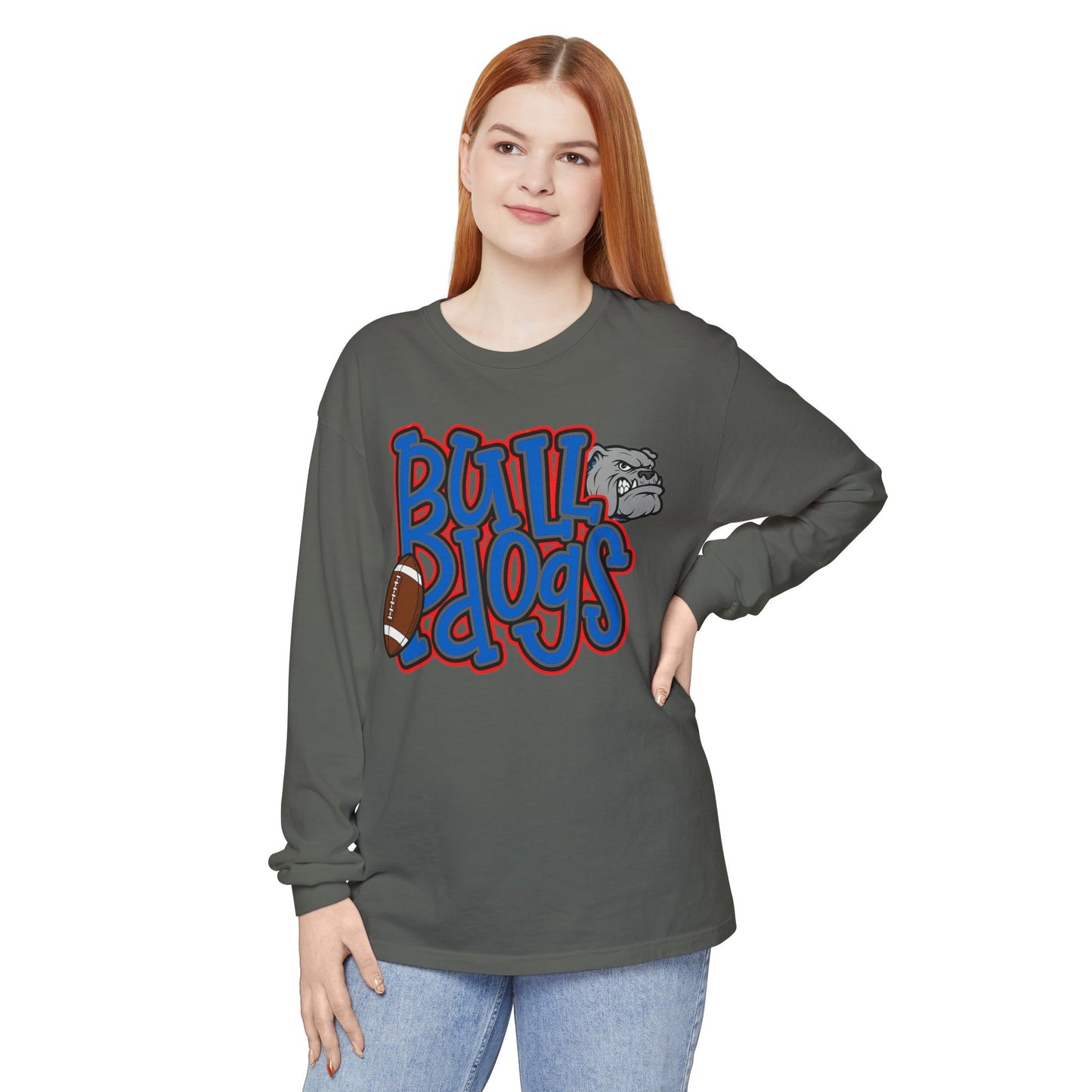 Bull Dogs Long Sleeve T-Shirt - Unisex Garment-Dyed Tee for Sports Fans
