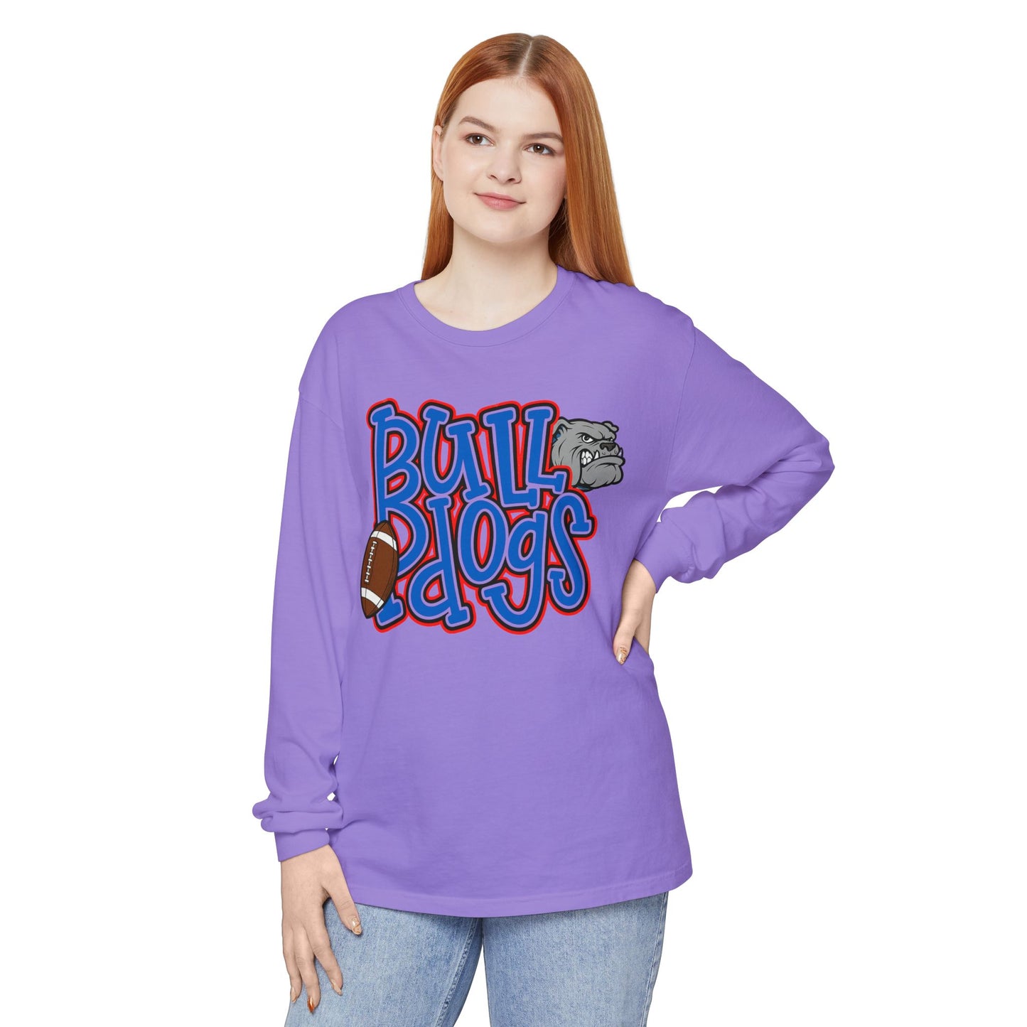 Bull Dogs Long Sleeve T-Shirt - Unisex Garment-Dyed Tee for Sports Fans