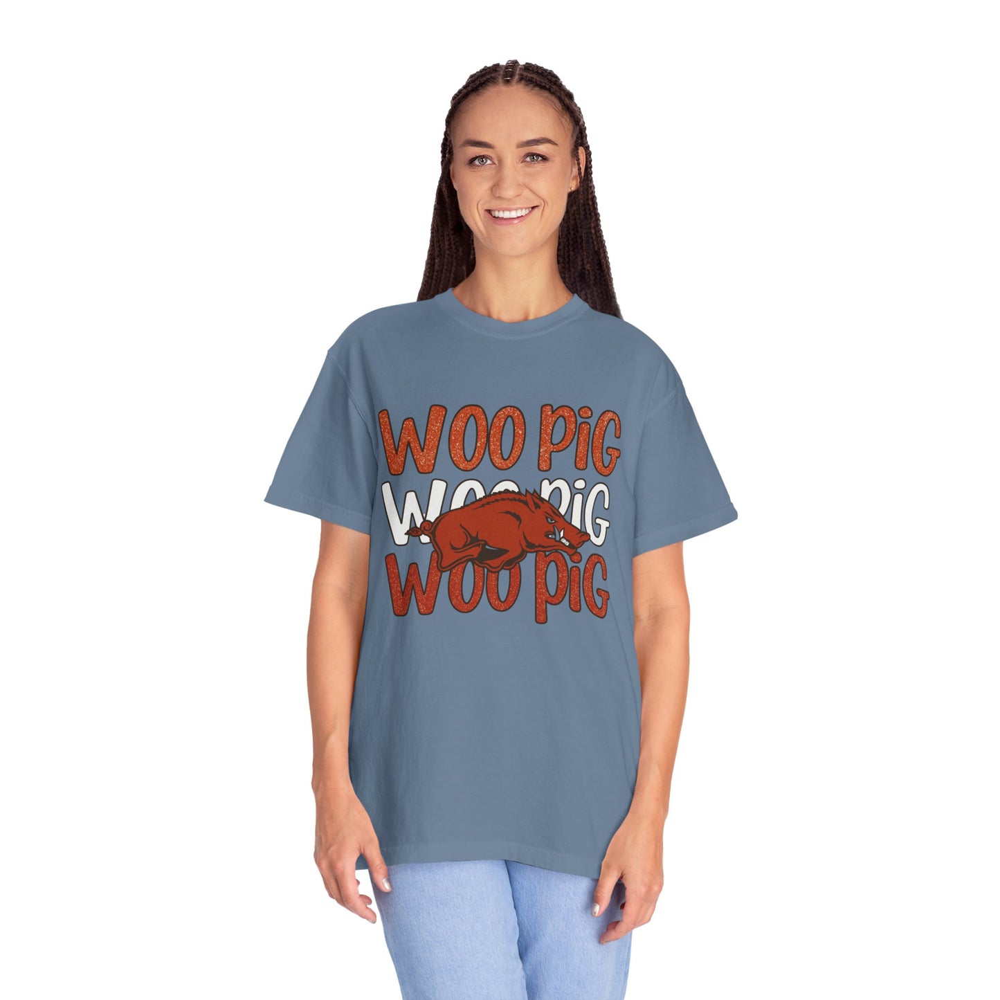 Woo Pig Garment-Dyed T-Shirt, Unisex Tee, Arkansas Pride Shirt, Casual Everyday Wear, College Game Day Tee, Fun Graphic Tee