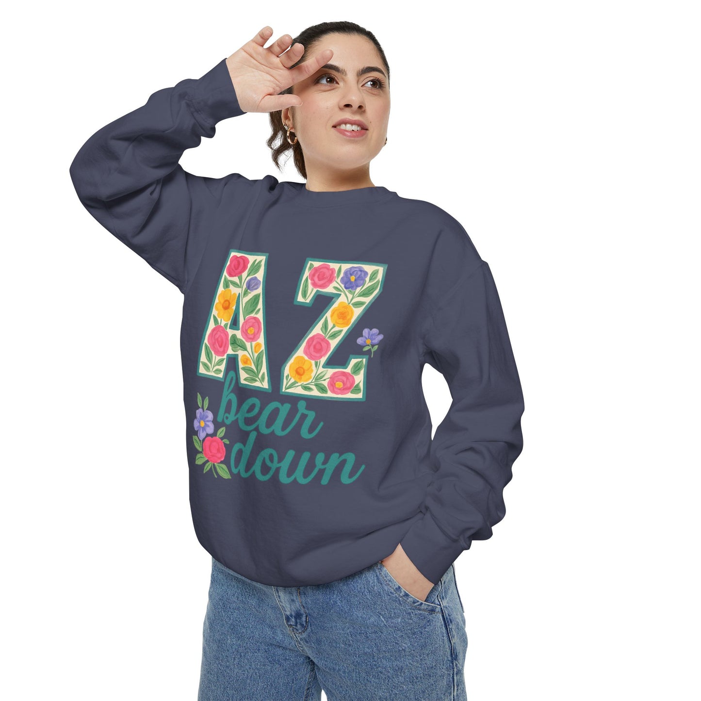 Arizona Floral Sweatshirt, Cozy Unisex Sweatshirt, Trendy Fall Layer, Gift for Him/Her, Sports Spirit Apparel, Bear Down AZ
