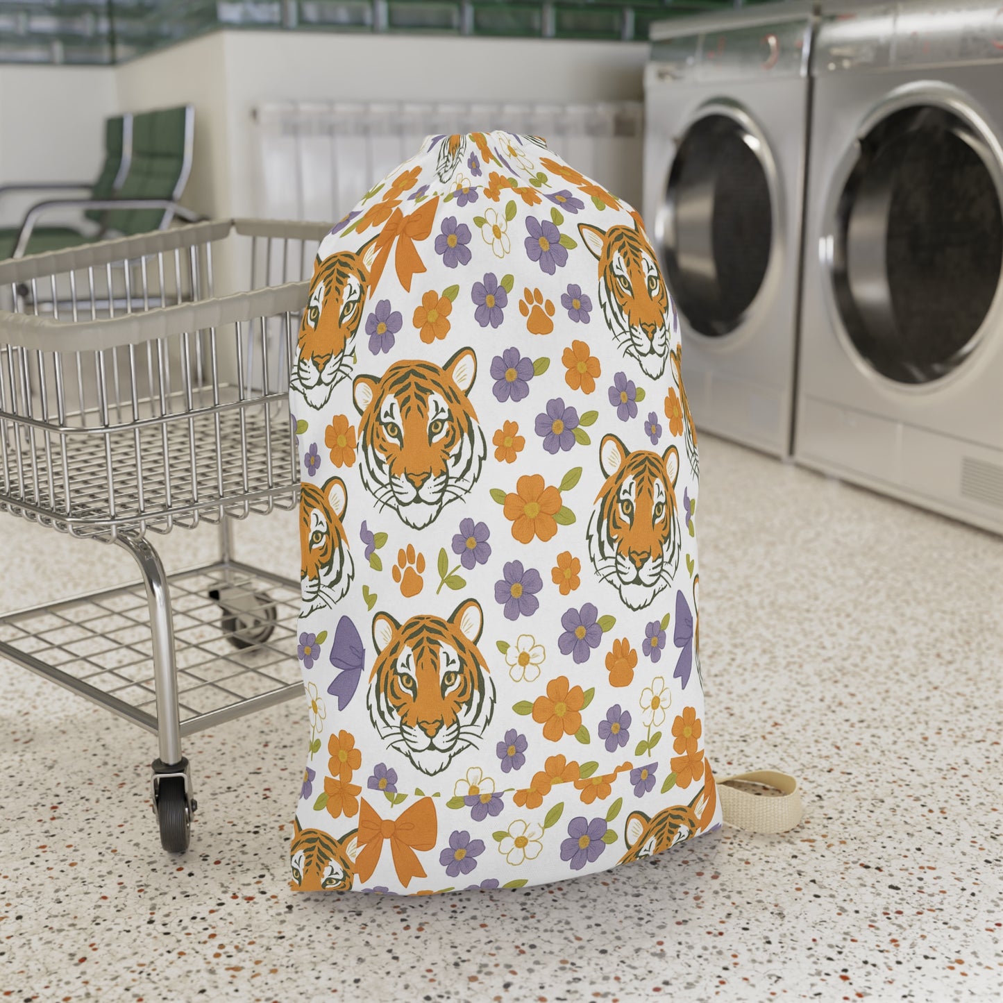 Tiger Print Laundry Bag, Stylish Laundry Tote, Floral Wash Bag, Gift for Students, Clemson College Student Gift, Home Décor
