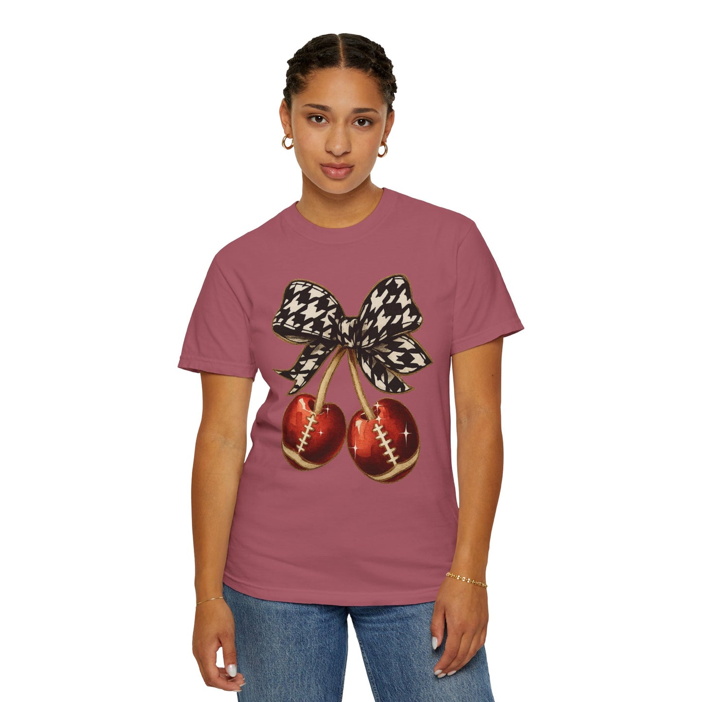 Houndstooth Bow Unisex Tee for Sports Lovers | Garment-Dyed T-shirt