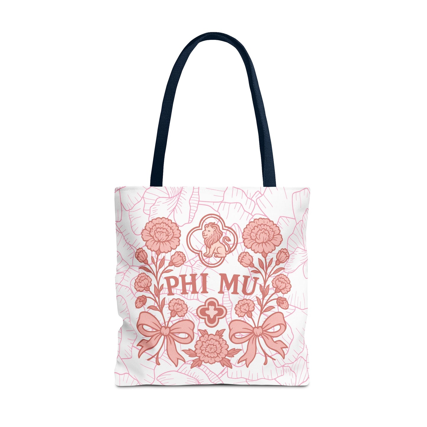 Phi Mu Floral Tote Bag, Sorority Bag, Gift for Sorority Sisters, Pink Floral Tote, College Essentials, AOP Design