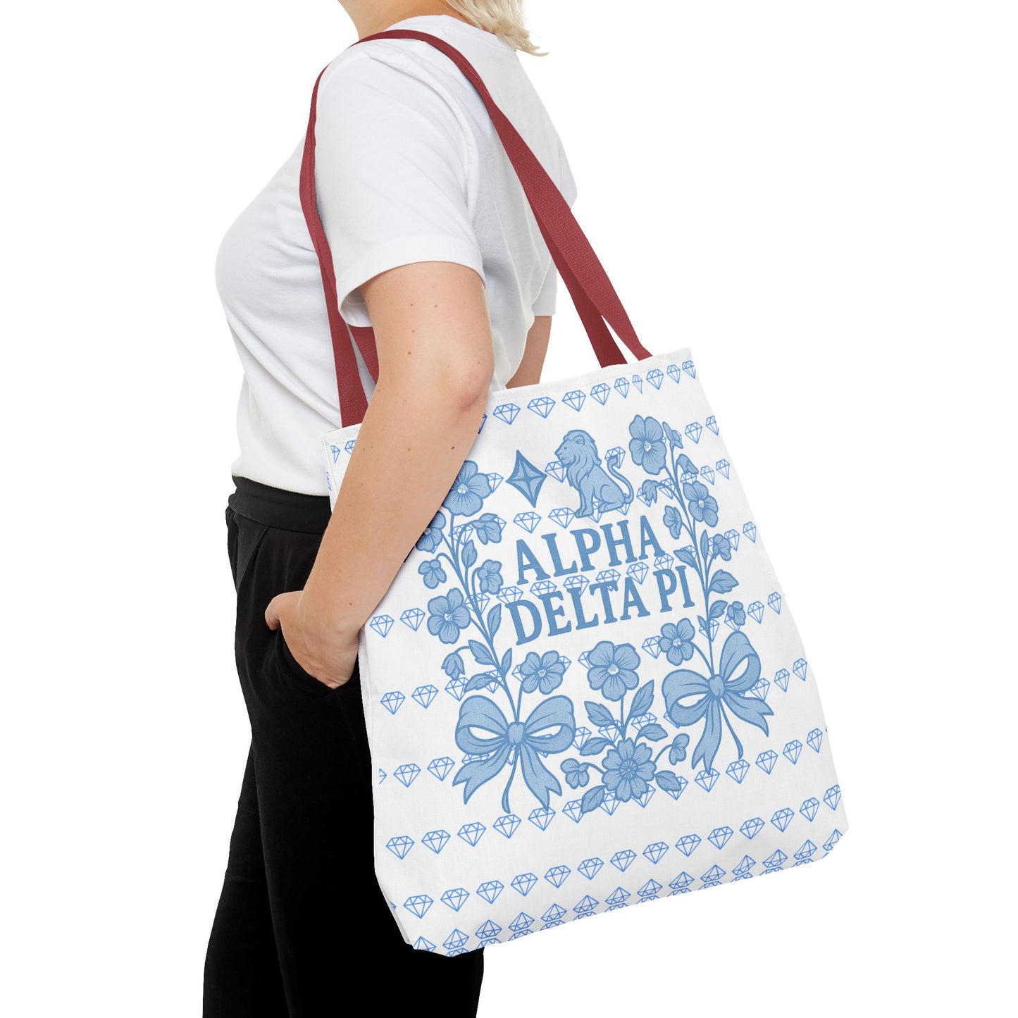 Alpha Delta Pi Floral Tote Bag - Stylish Sorority Accessory, Gift for College Students, Everyday Use, Blue Floral Design, AOP Style