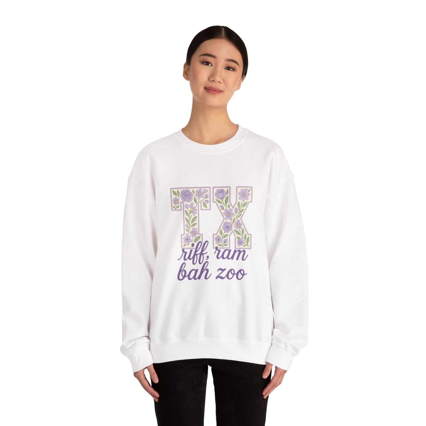 Texas Floral Sweatshirt, Cozy Unisex Crewneck, TX Riff Ram Bah Zoo Pullover, Gift for College Students, Texas Pride Apparel, Spring Fashion