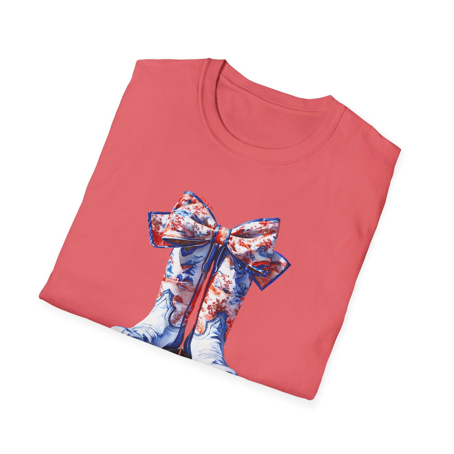 , go Rebs  Cheerful Unisex Softstyle T-Shirt with Bow Design | Gift for Sports Fans, Casual Wear, Team Spirit, Game Day Shirt, Cheerleading Top